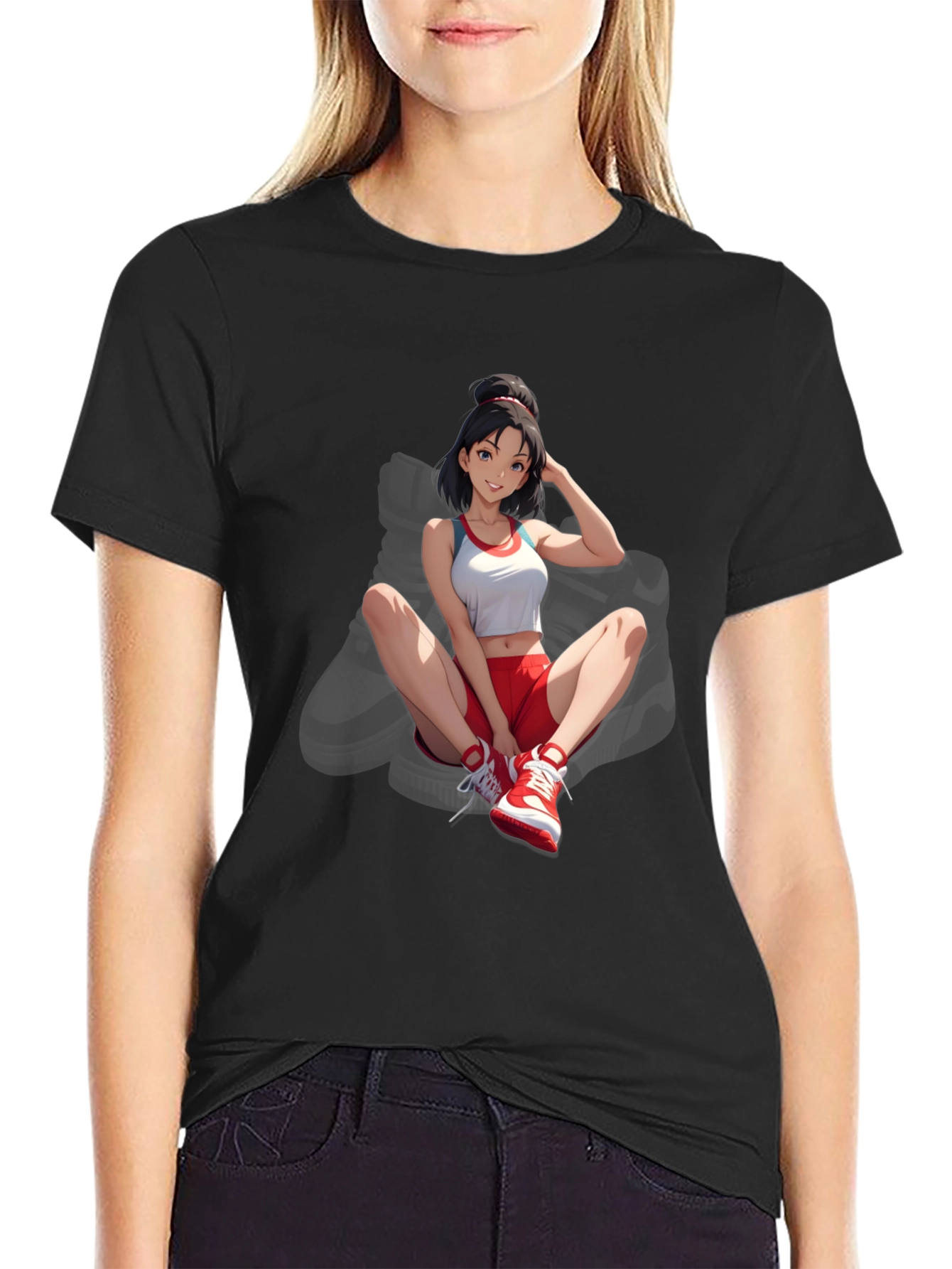 Anime Girl Graphic Tee - Stylish Black Cotton T-Shirt