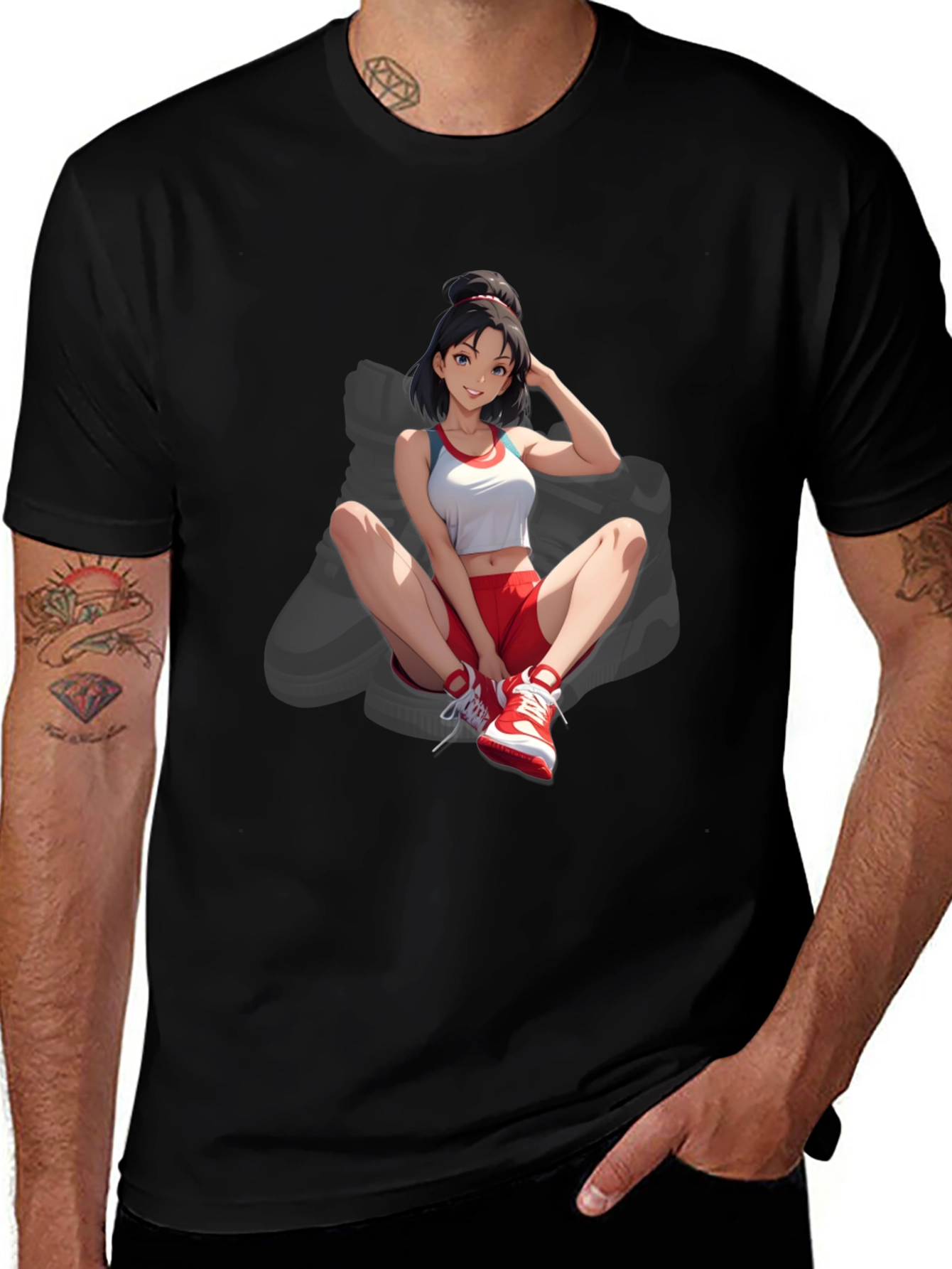 Anime Girl Graphic Tee - Stylish Black Cotton T-Shirt