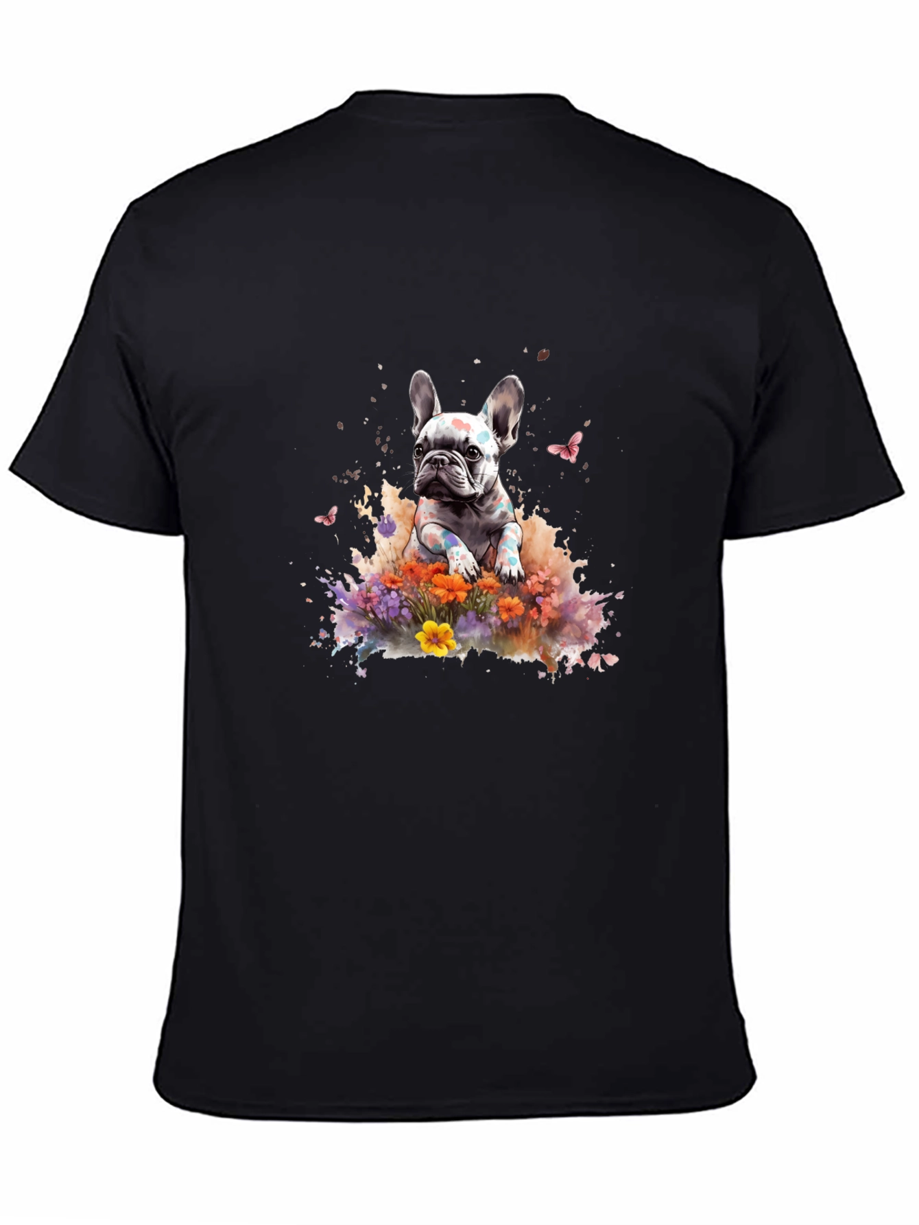 French Bulldog Floral Graphic Black T-Shirt