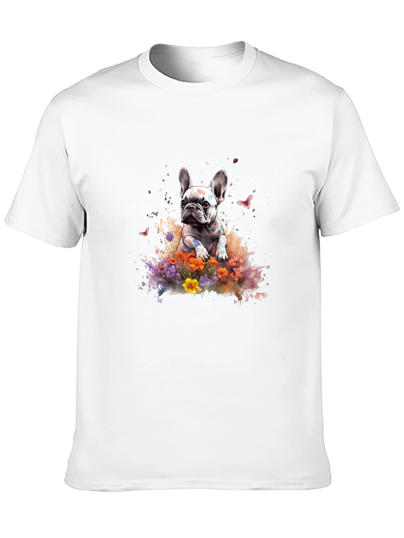 French Bulldog Floral Graphic Black T-Shirt