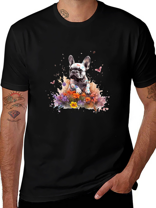 French Bulldog Floral Graphic Black T-Shirt