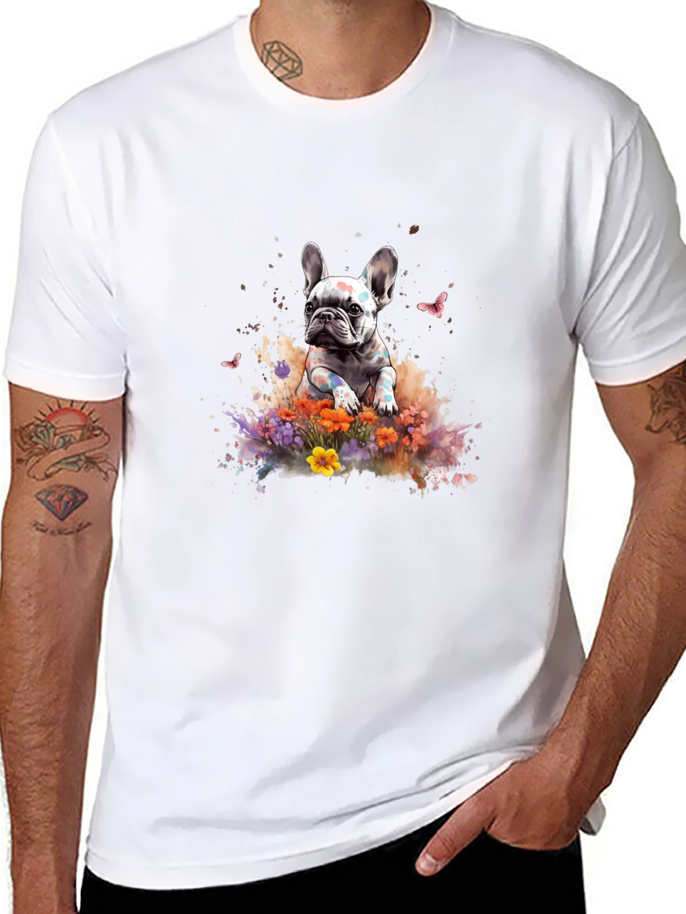 French Bulldog Floral Graphic Black T-Shirt