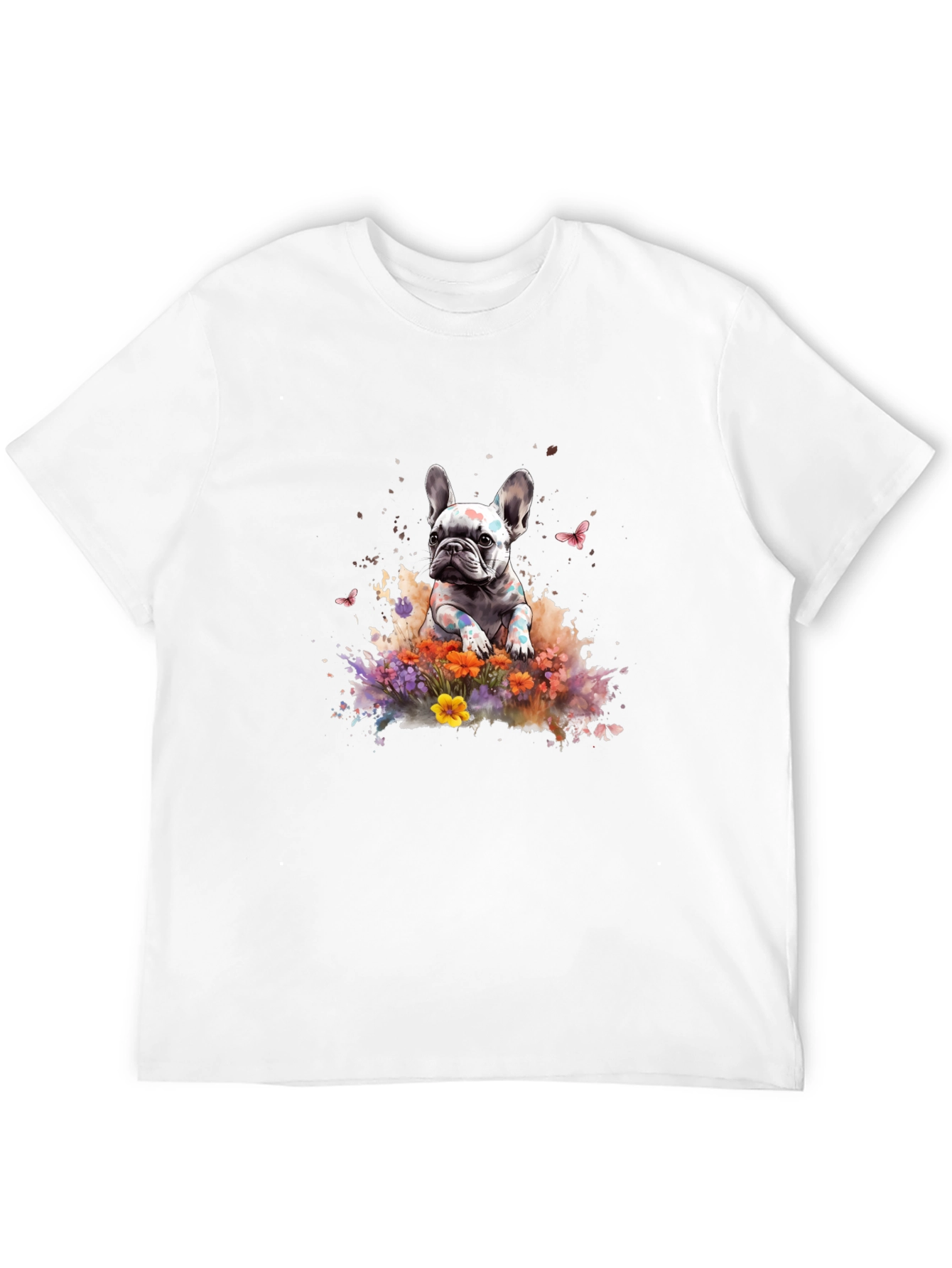 French Bulldog Floral Graphic Black T-Shirt