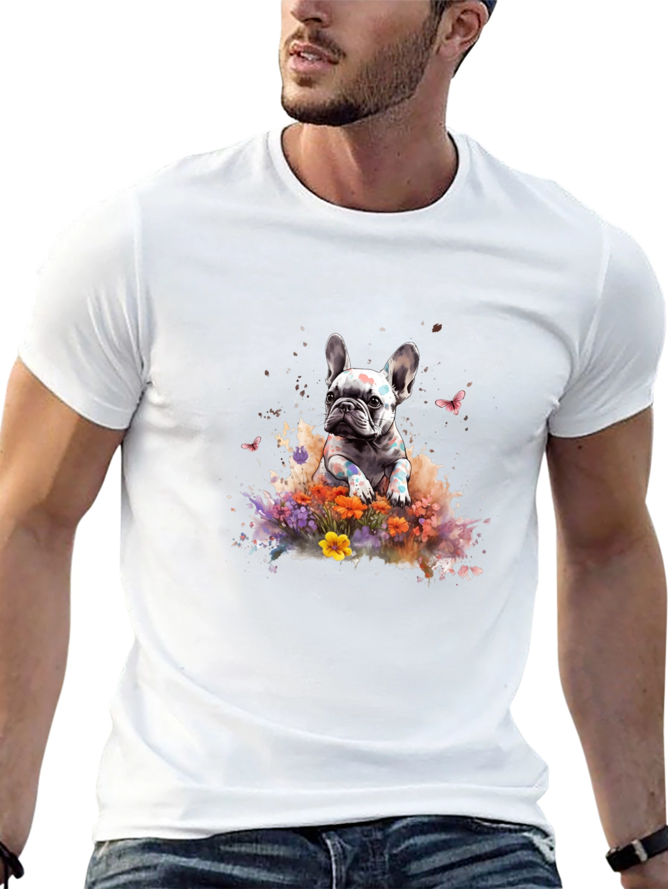 French Bulldog Floral Graphic Black T-Shirt