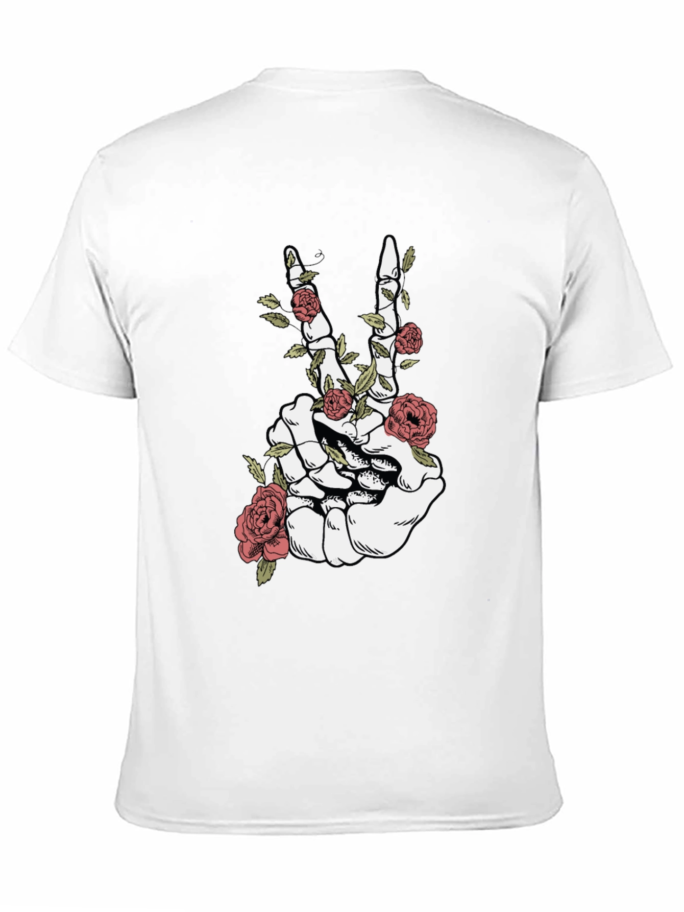 Skeleton Hand Peace Sign Roses Graphic T-Shirt