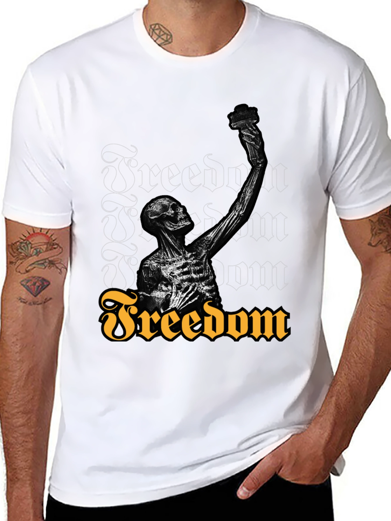 Freedom Skeleton Graphic T-Shirt - Black