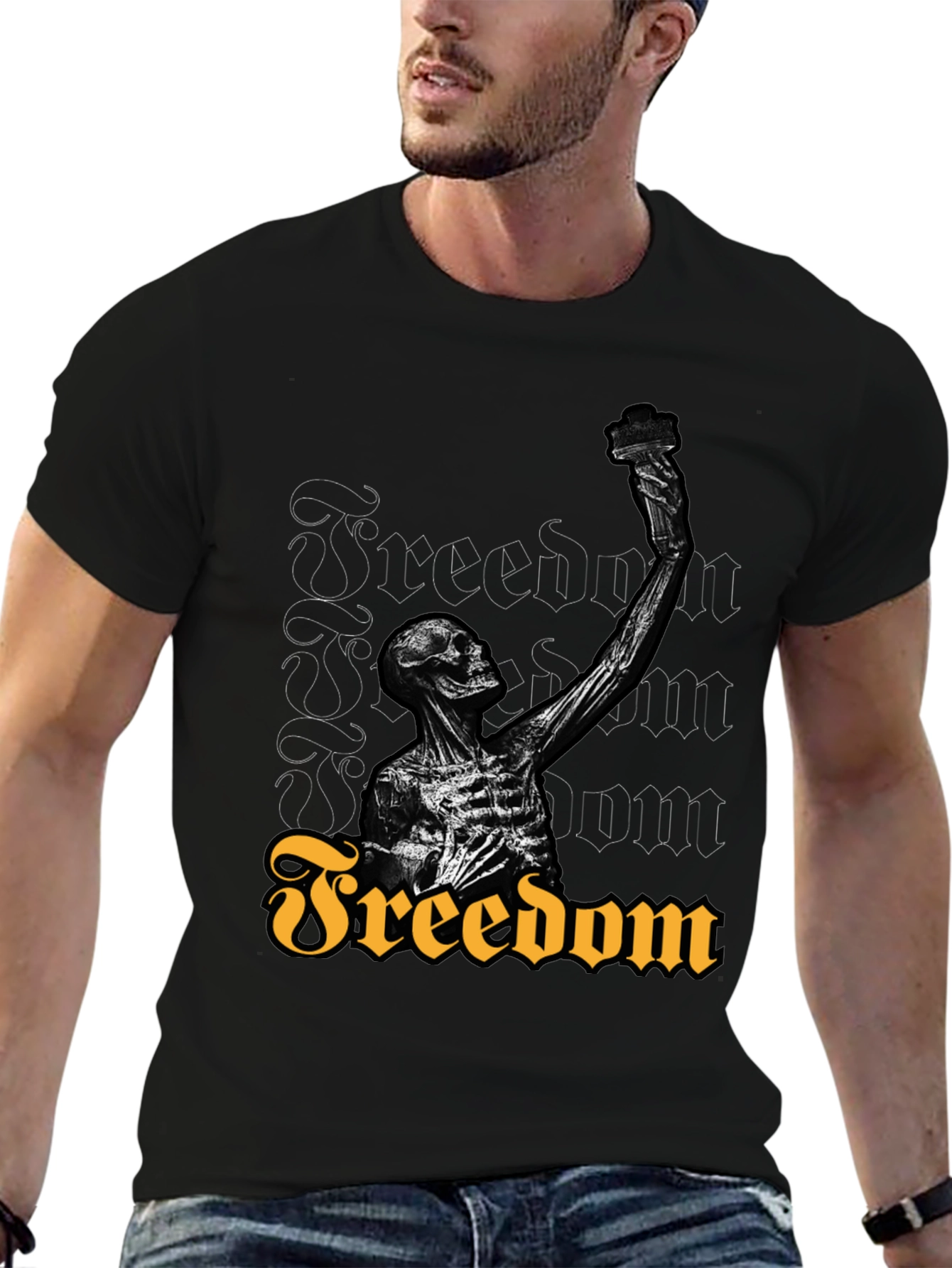 Freedom Skeleton Graphic T-Shirt - Black