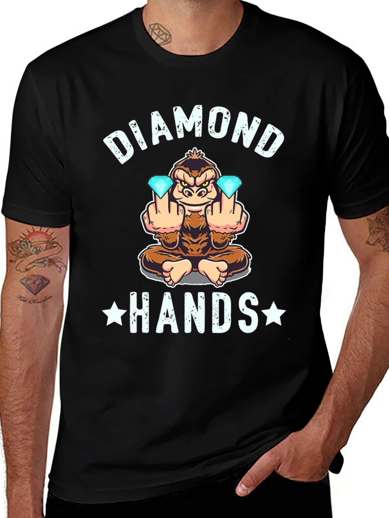 Diamond Hands Monkey Graphic Tee - Black