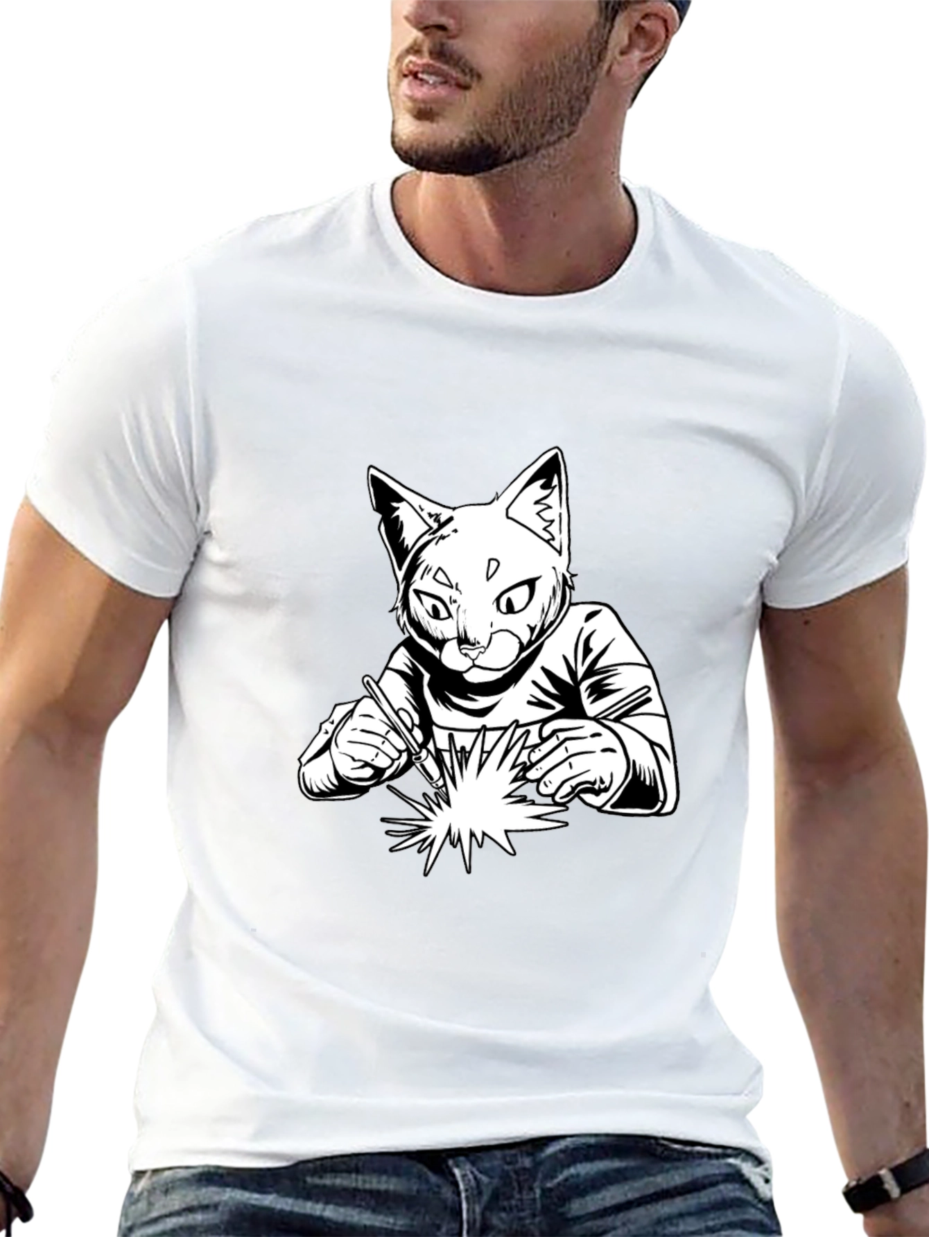 Welding Cat T-Shirt - Cool Graphic Tee