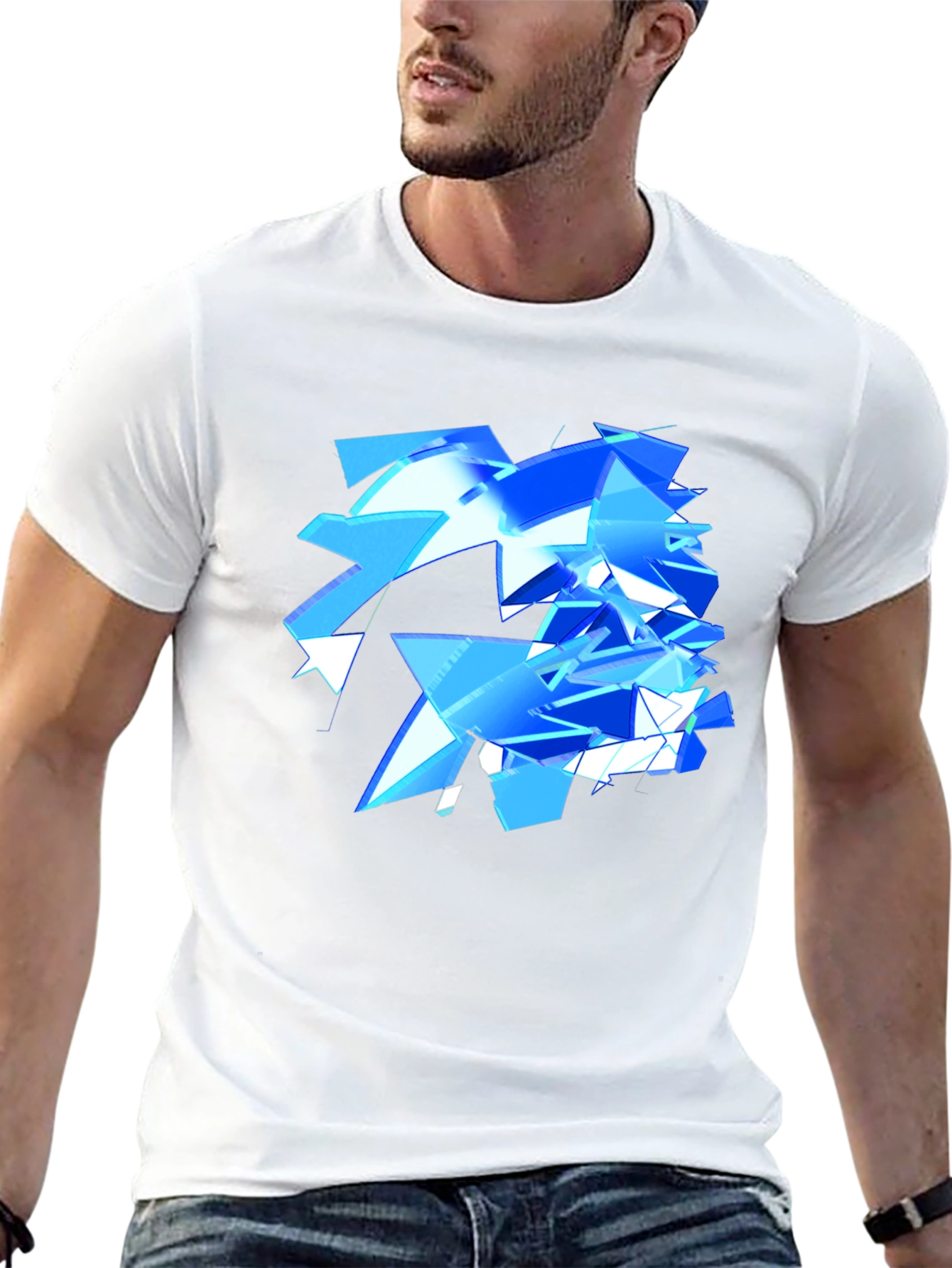 Abstract Geometric Blue Design Black T-Shirt
