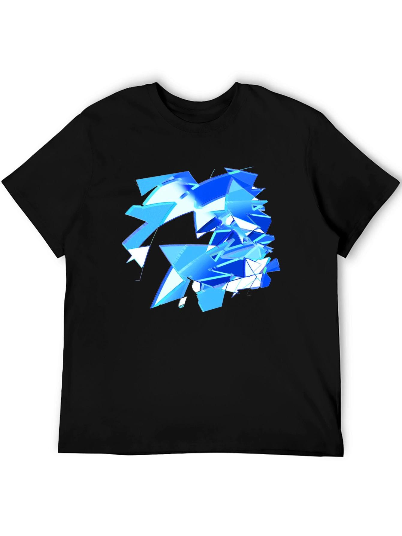 Abstract Geometric Blue Design Black T-Shirt