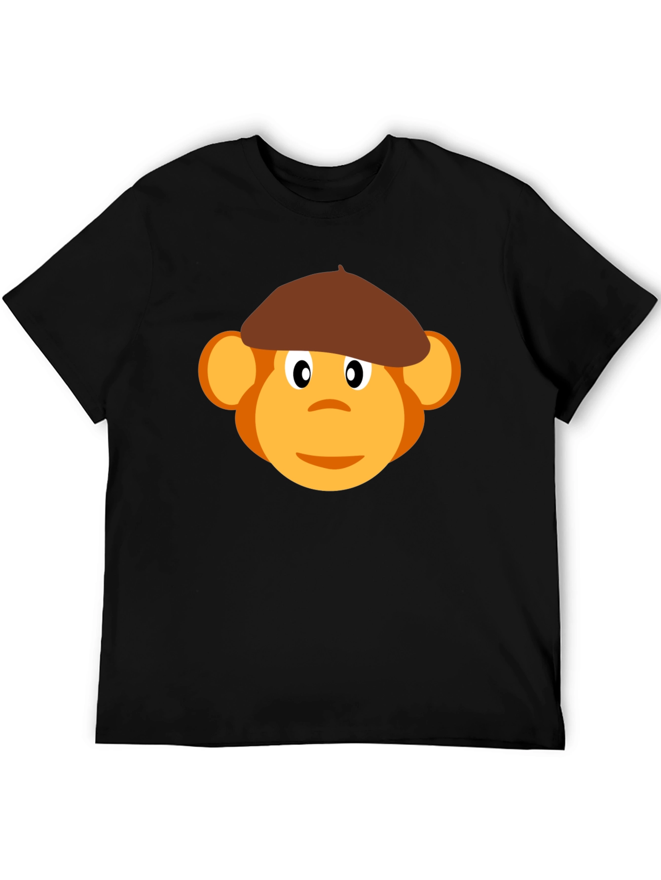 Monkey Beret Graphic Tee - Black Cotton T-Shirt