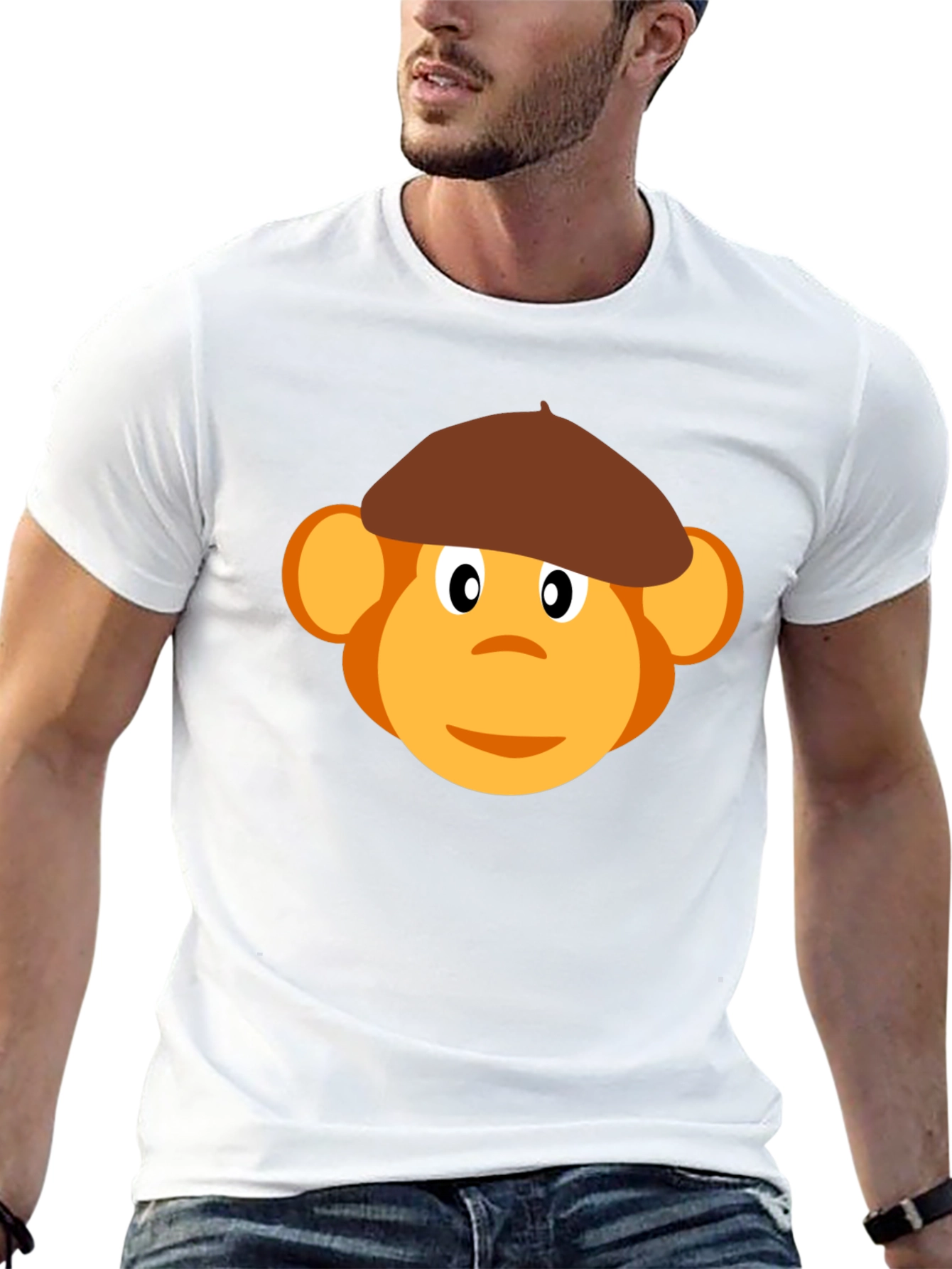 Monkey Beret Graphic Tee - Black Cotton T-Shirt