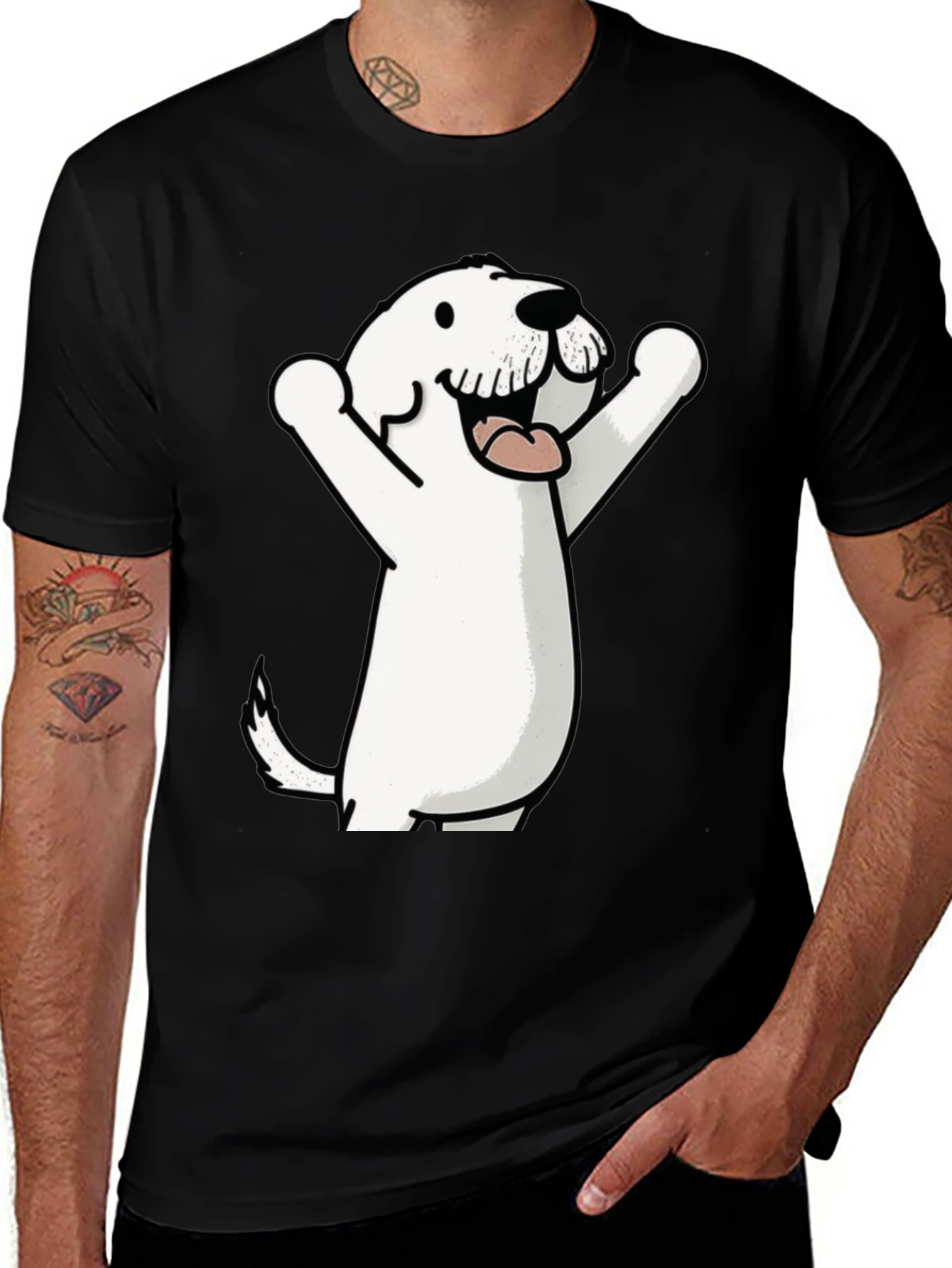 Cartoon Dog Graphic Tee - Black Cotton T-Shirt