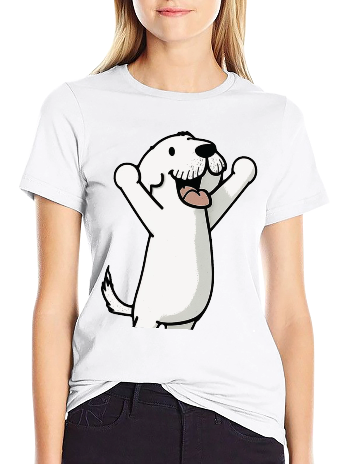 Cartoon Dog Graphic Tee - Black Cotton T-Shirt