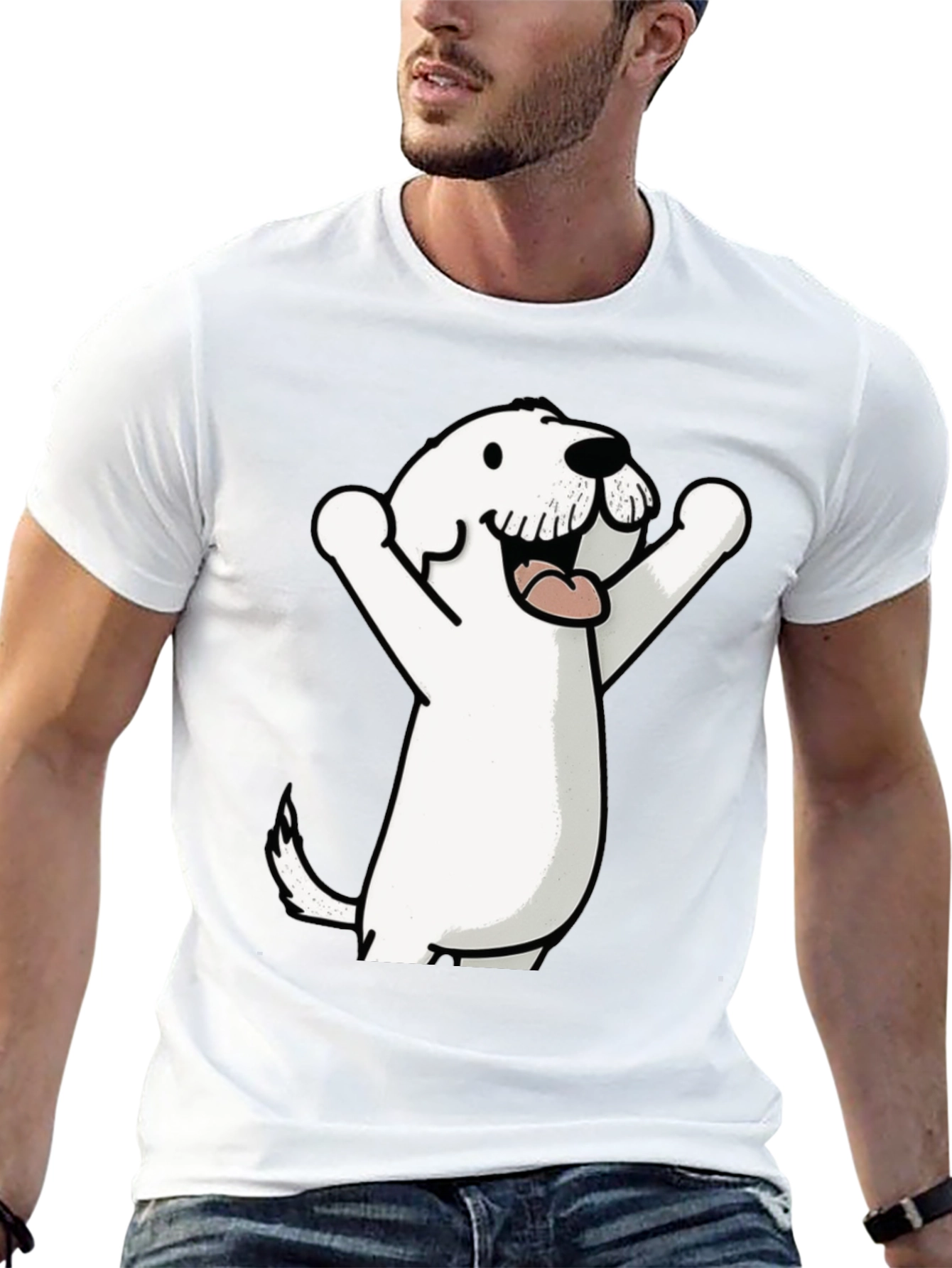 Cartoon Dog Graphic Tee - Black Cotton T-Shirt