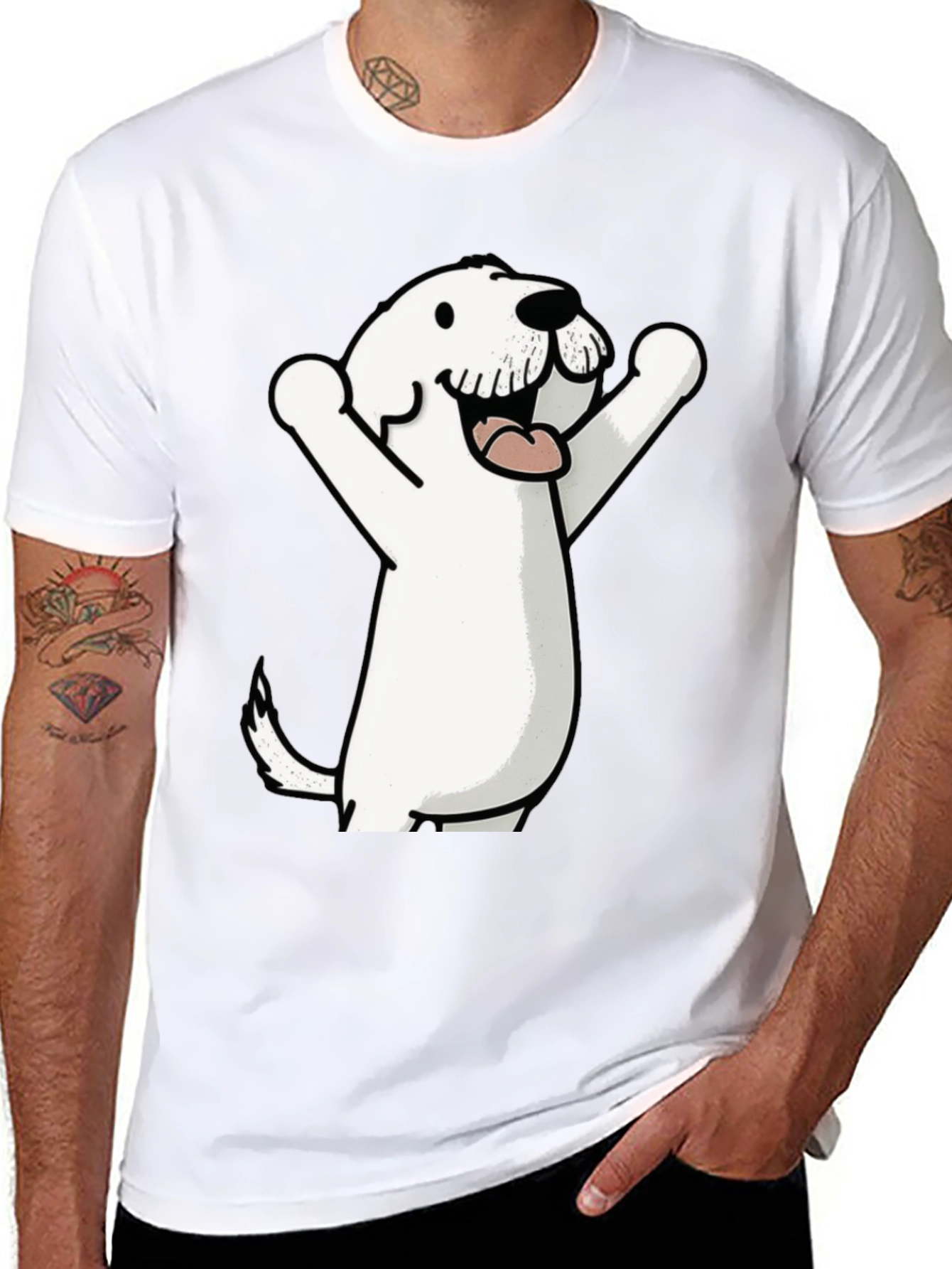 Cartoon Dog Graphic Tee - Black Cotton T-Shirt