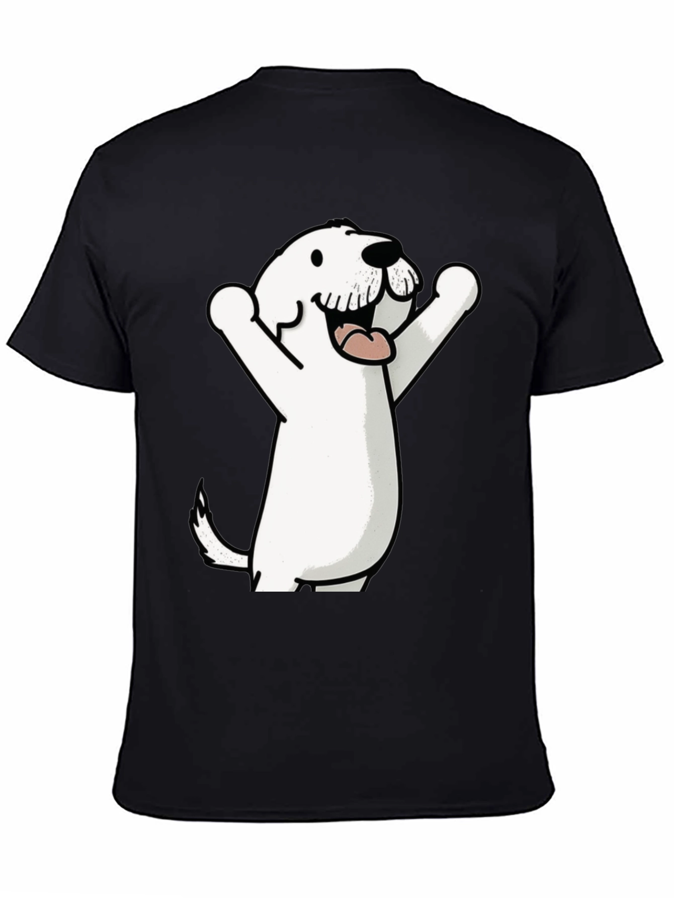 Cartoon Dog Graphic Tee - Black Cotton T-Shirt