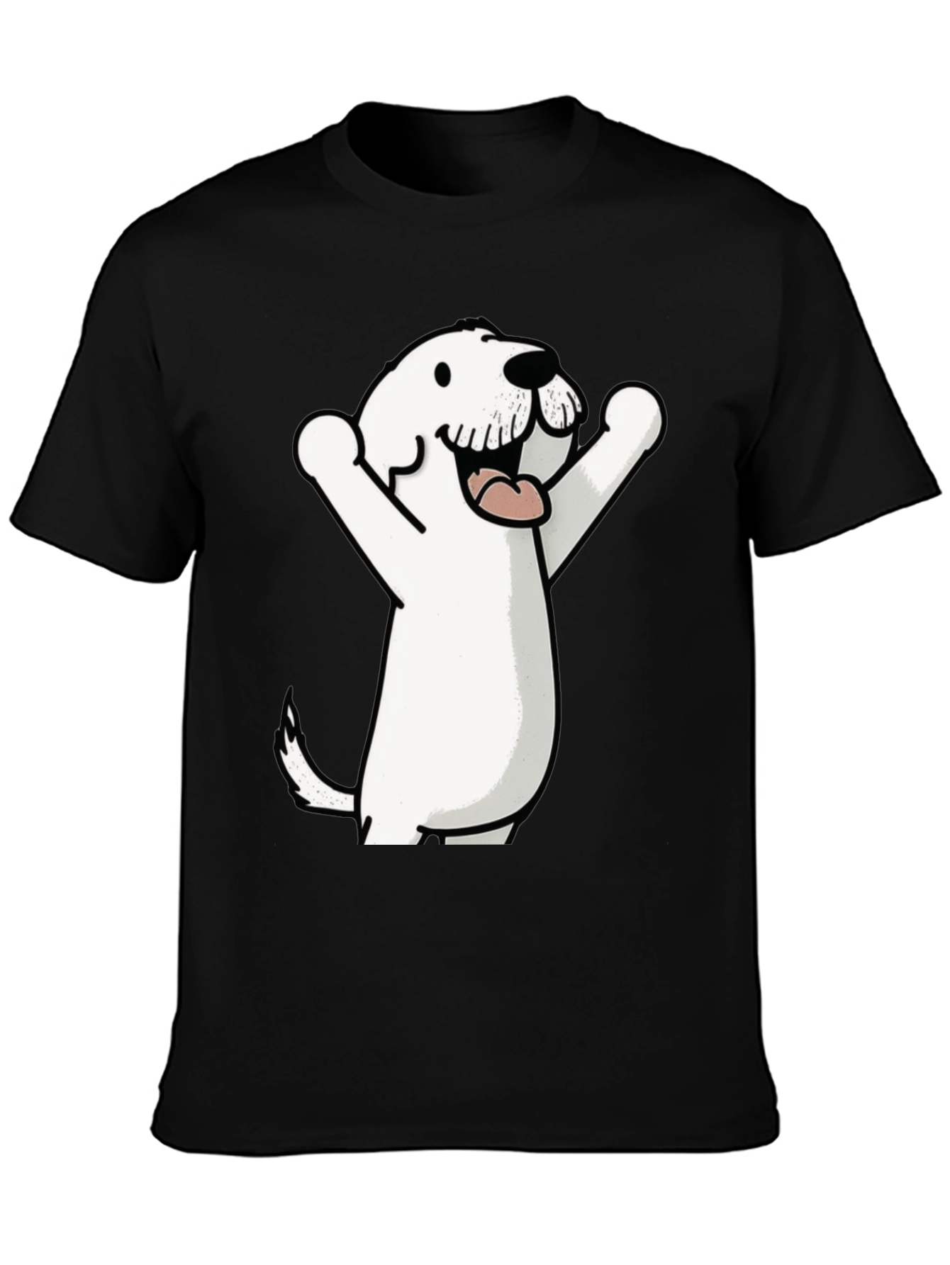 Cartoon Dog Graphic Tee - Black Cotton T-Shirt