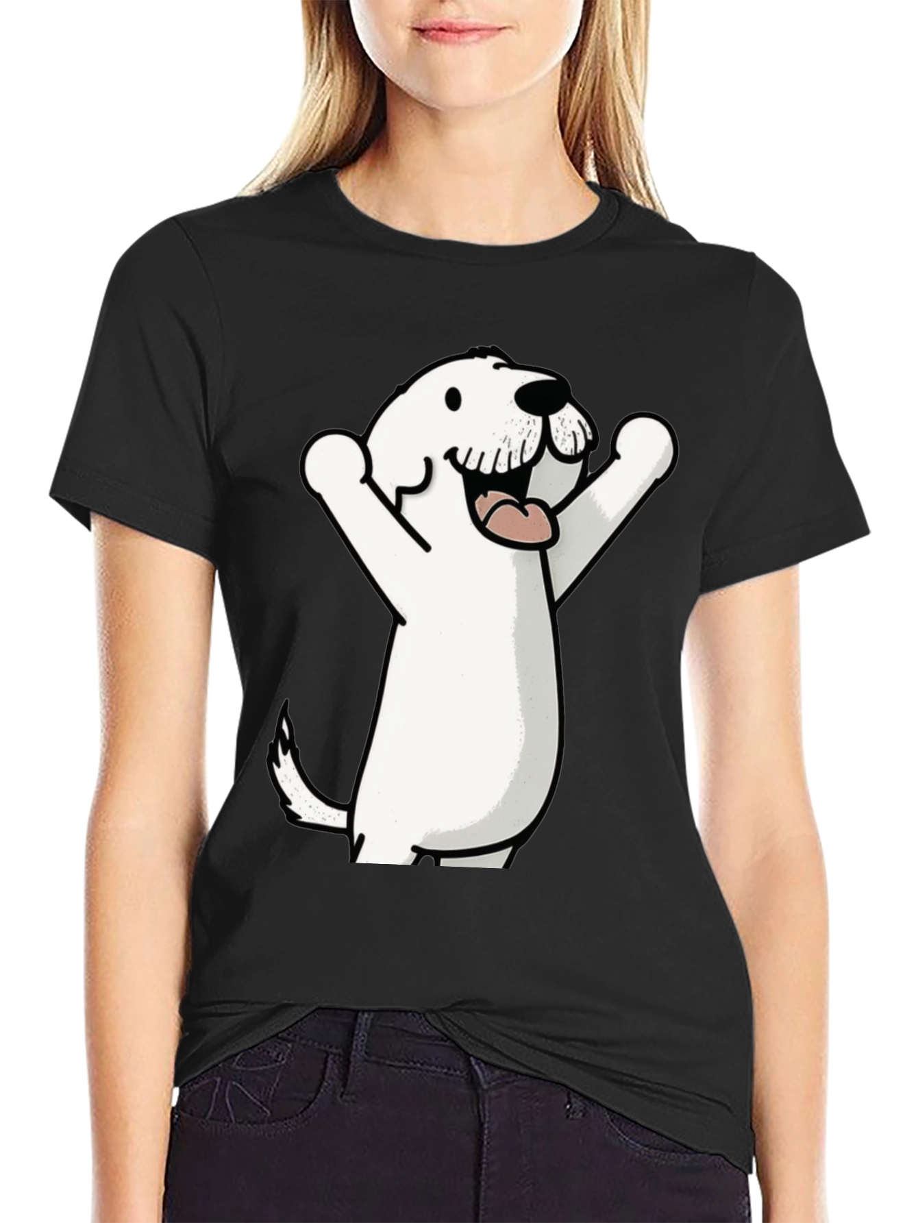 Cartoon Dog Graphic Tee - Black Cotton T-Shirt