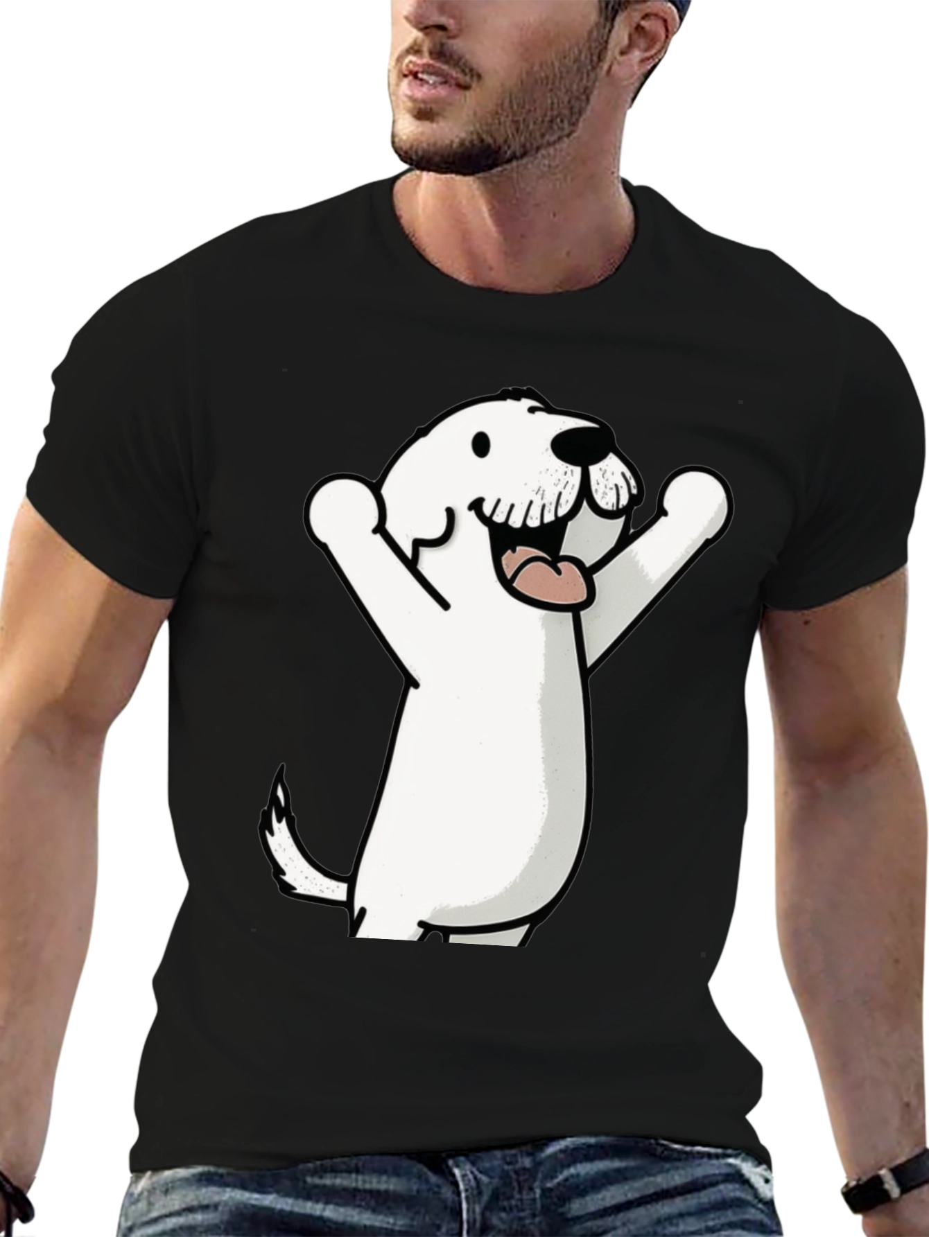 Cartoon Dog Graphic Tee - Black Cotton T-Shirt