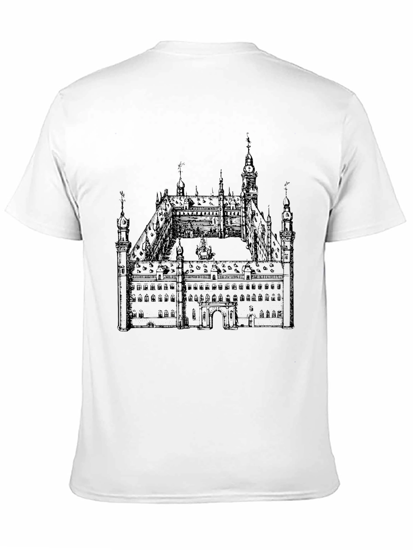Black T-Shirt with Building Print