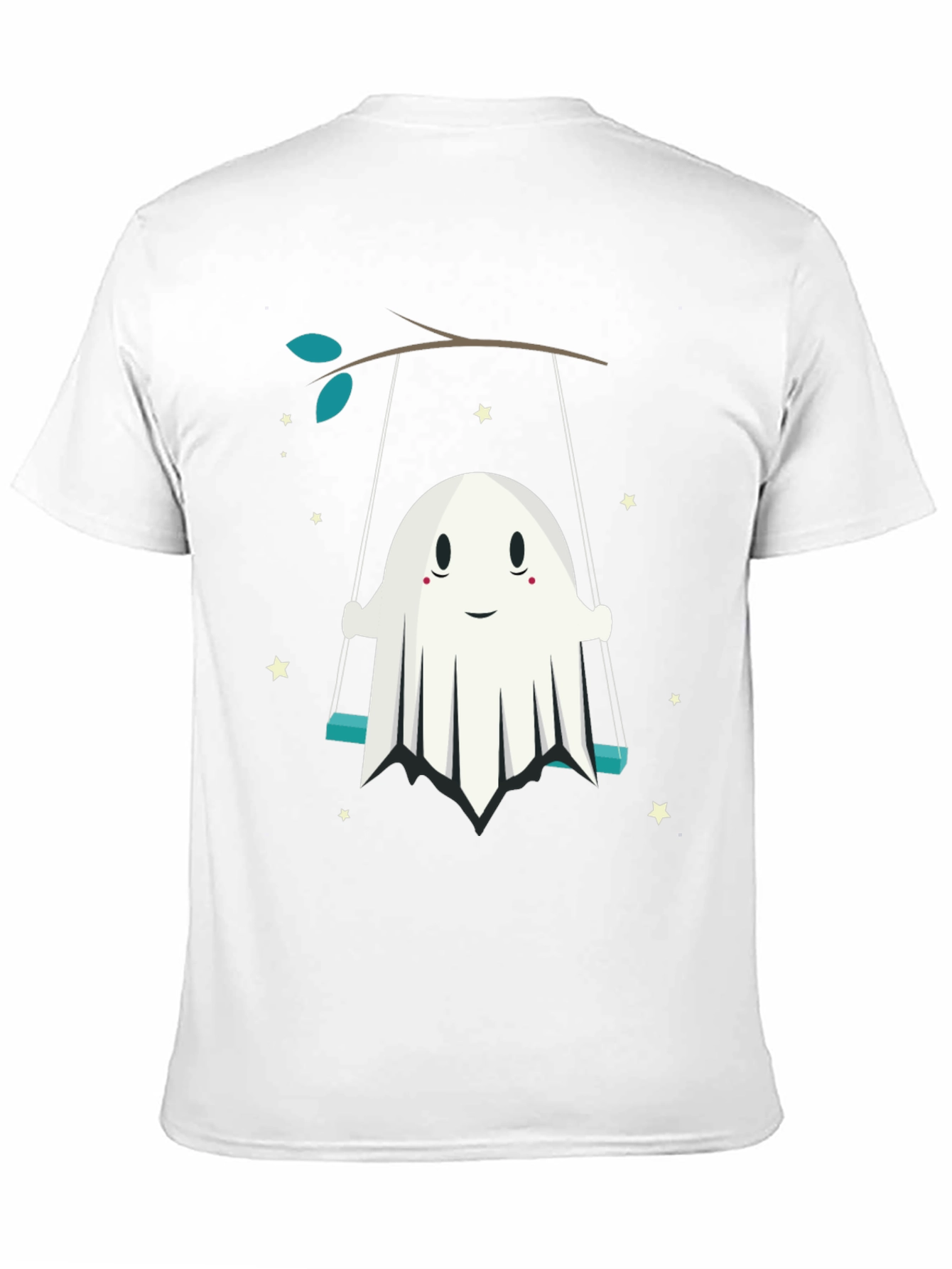 Cute Ghost on Swing Graphic Tee - Halloween Shirt