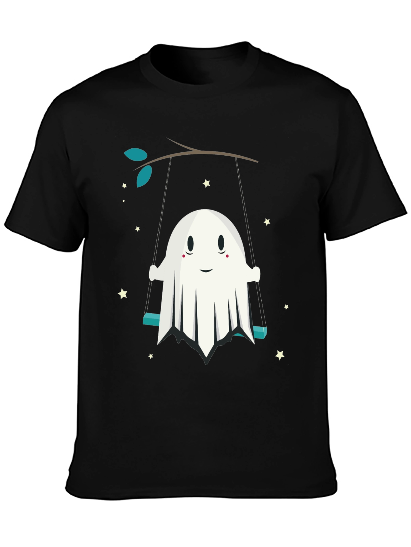 Cute Ghost on Swing Graphic Tee - Halloween Shirt