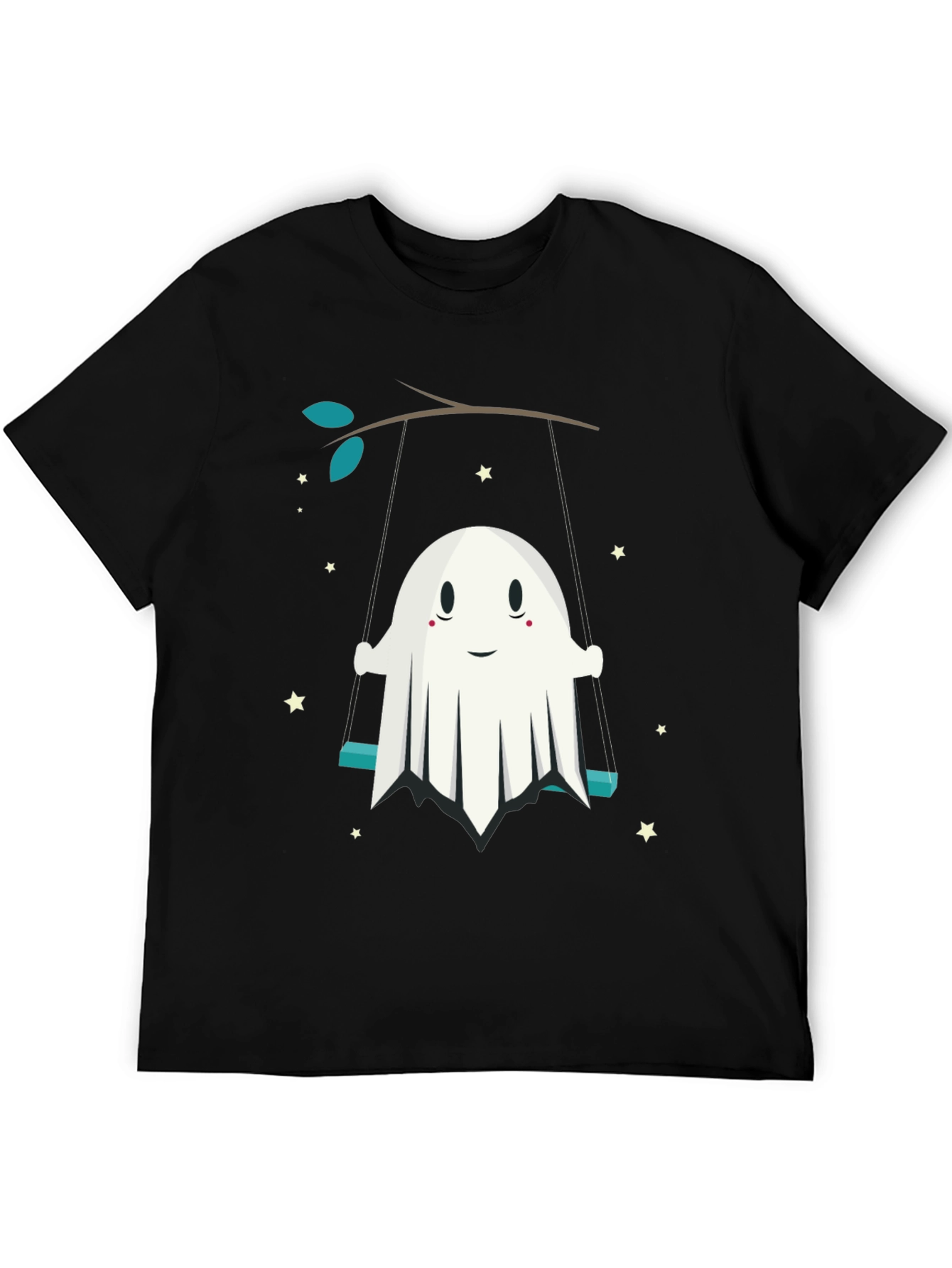 Cute Ghost on Swing Graphic Tee - Halloween Shirt