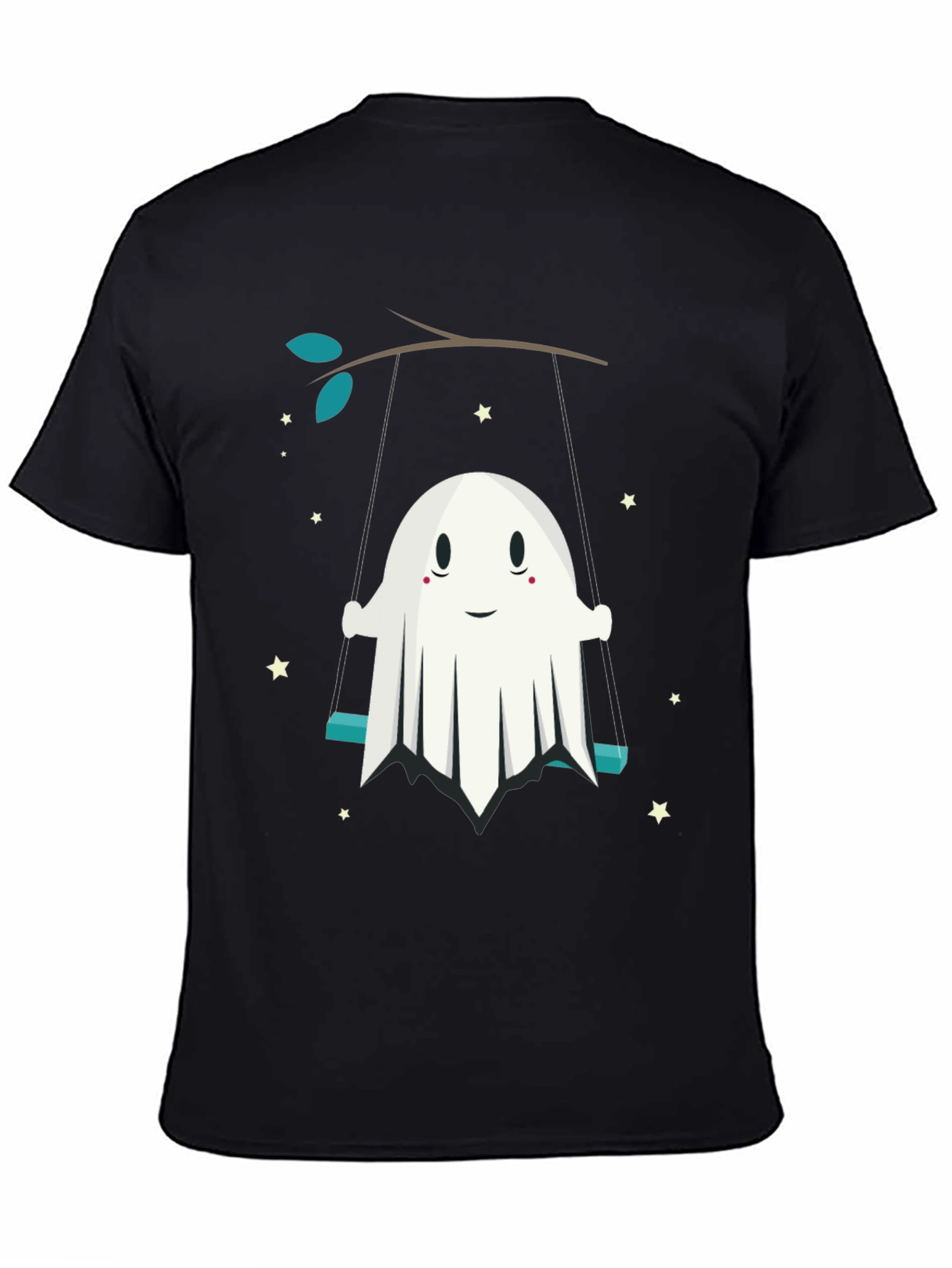 Cute Ghost on Swing Graphic Tee - Halloween Shirt