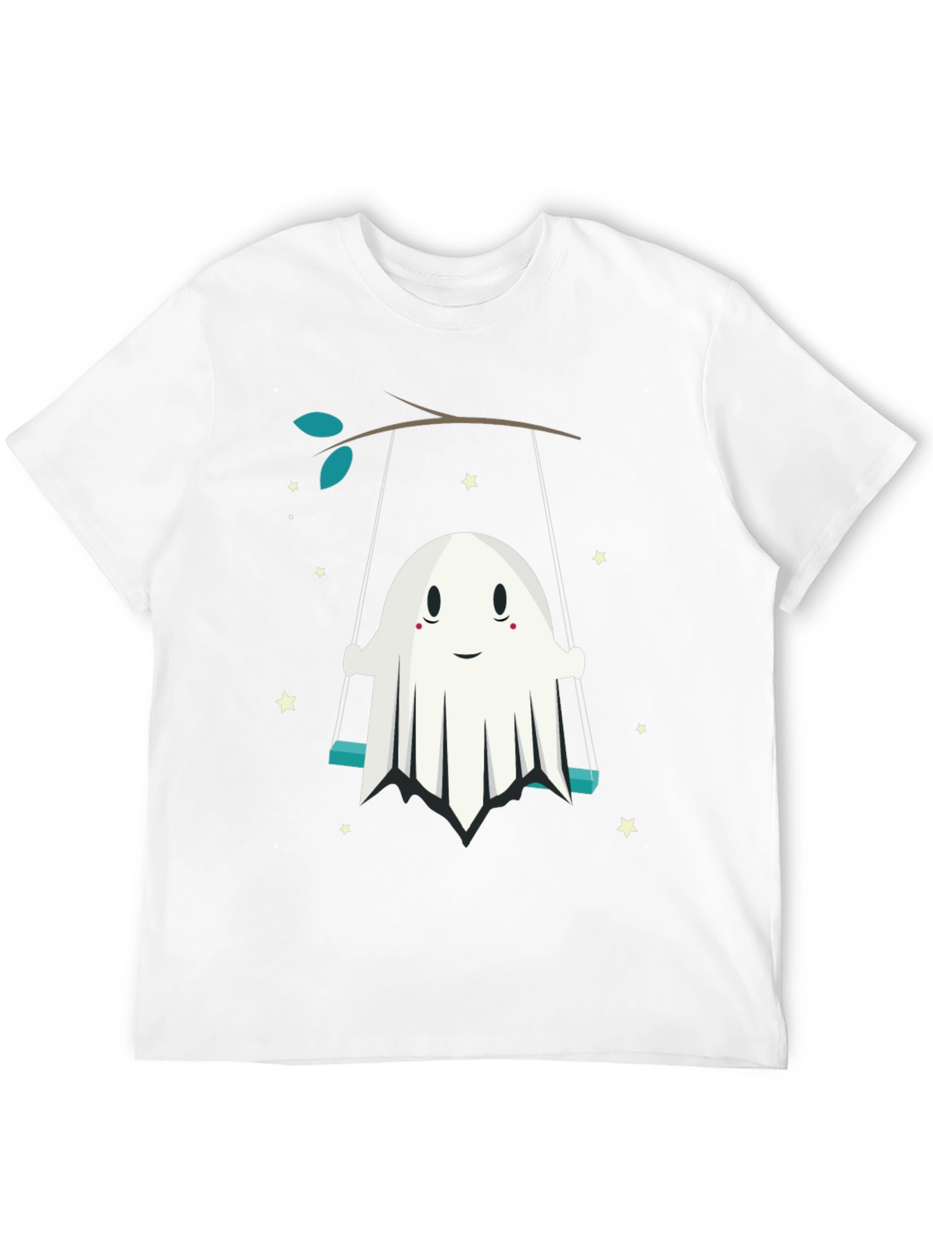 Cute Ghost on Swing Graphic Tee - Halloween Shirt