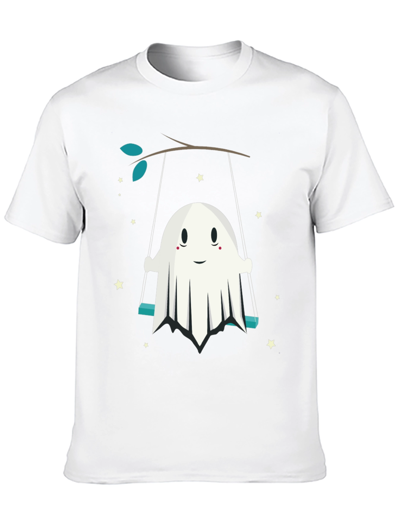 Cute Ghost on Swing Graphic Tee - Halloween Shirt