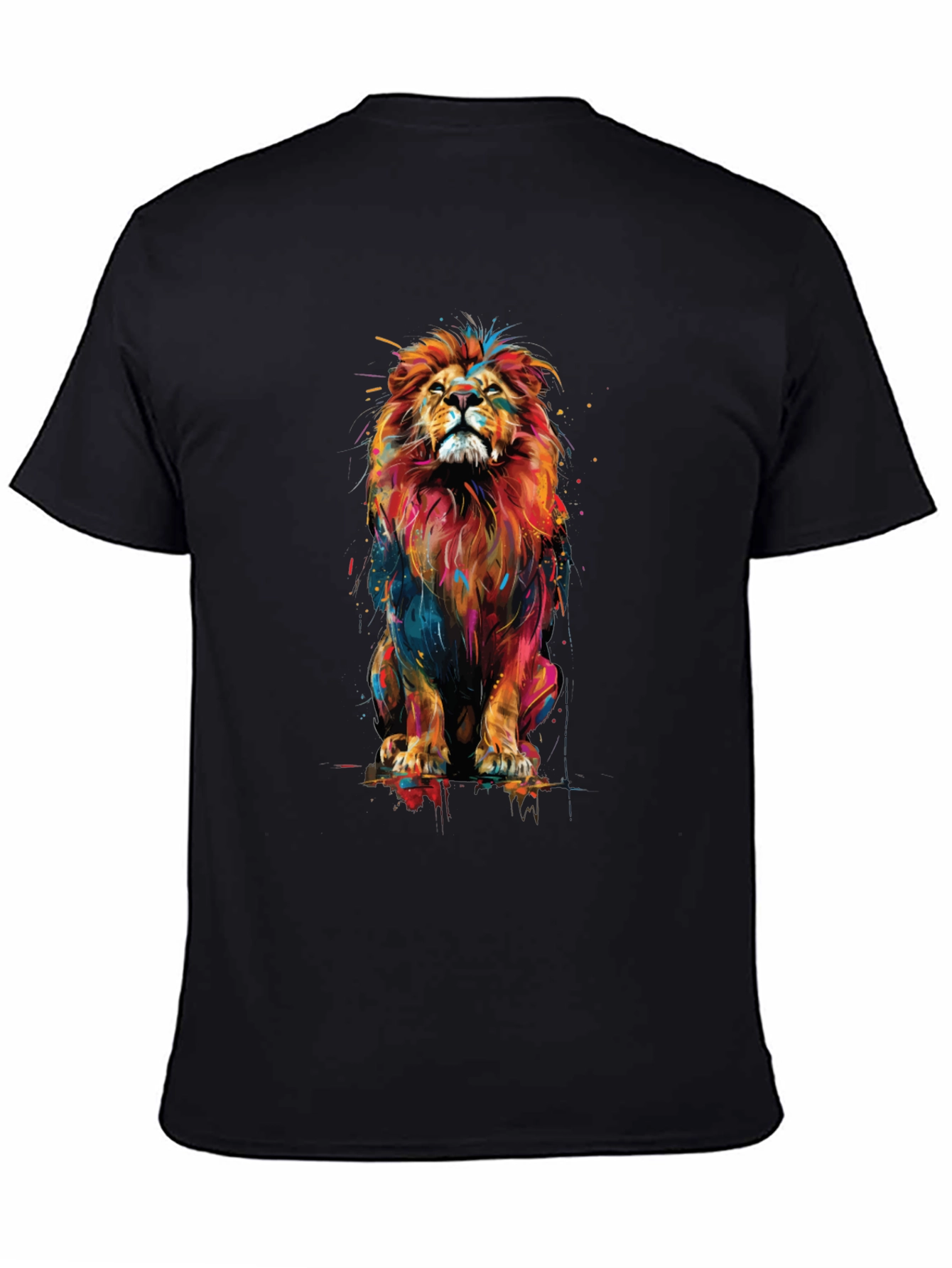 Vibrant Lion Graphic Black T-Shirt - Bold Animal Print
