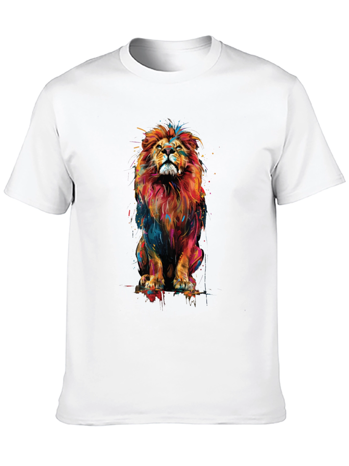 Vibrant Lion Graphic Black T-Shirt - Bold Animal Print