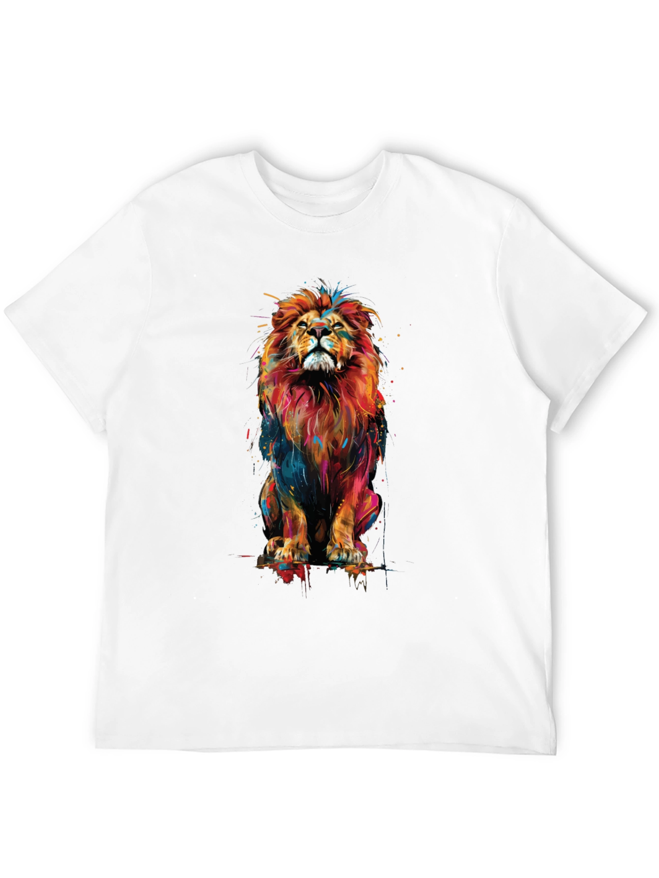 Vibrant Lion Graphic Black T-Shirt - Bold Animal Print