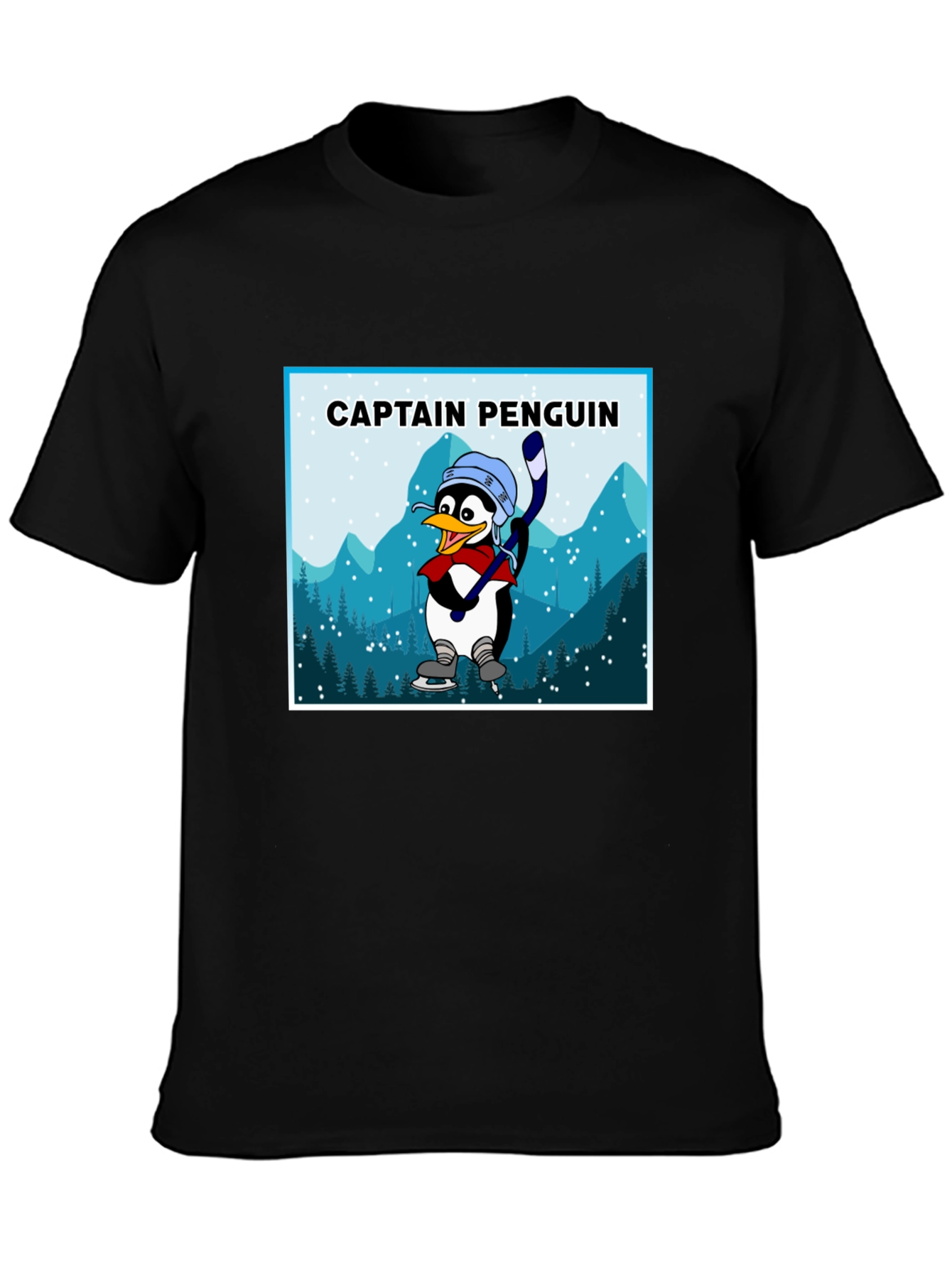 Captain Penguin Graphic Tee - Black Cotton T-Shirt