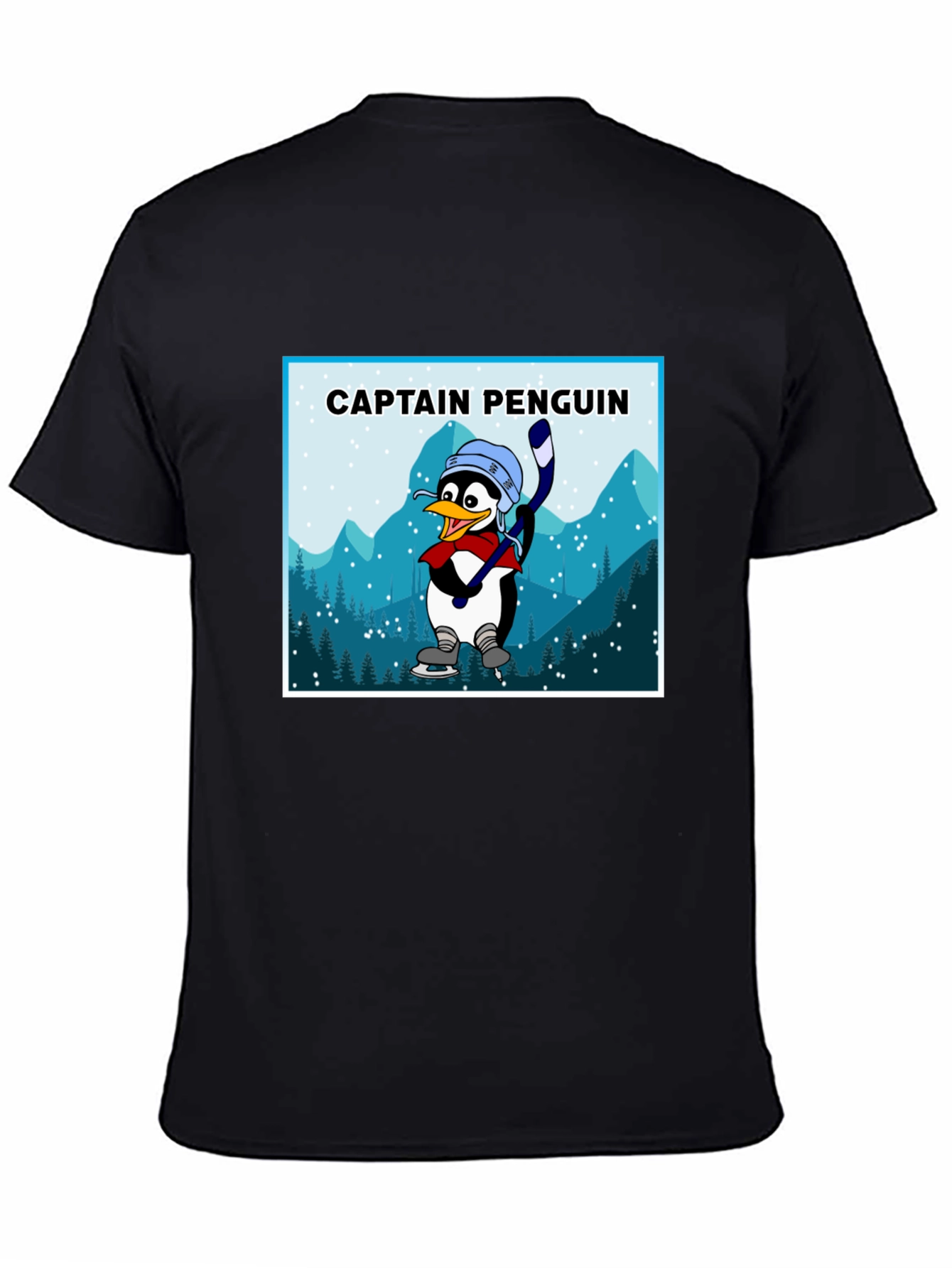 Captain Penguin Graphic Tee - Black Cotton T-Shirt