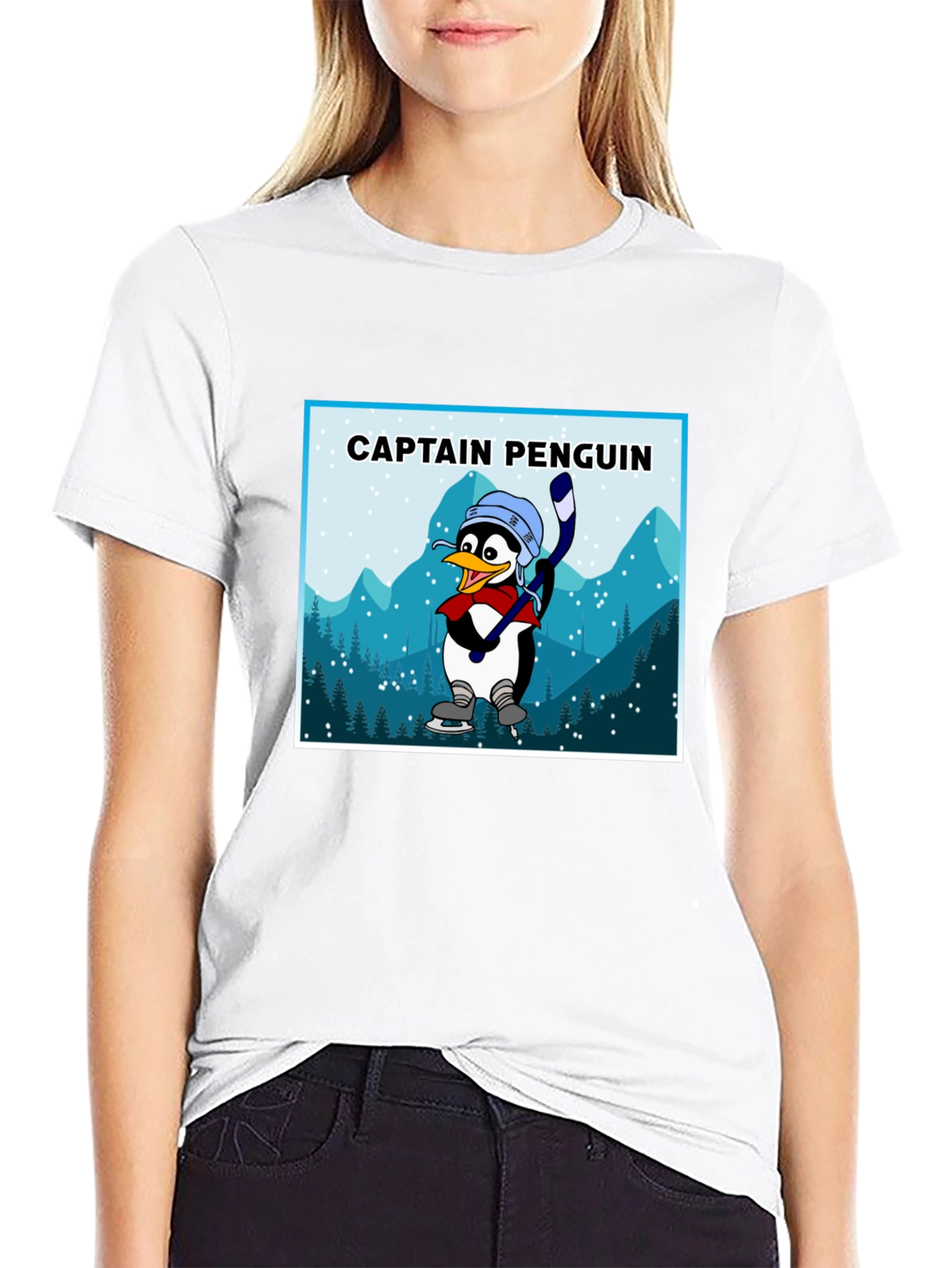 Captain Penguin Graphic Tee - Black Cotton T-Shirt