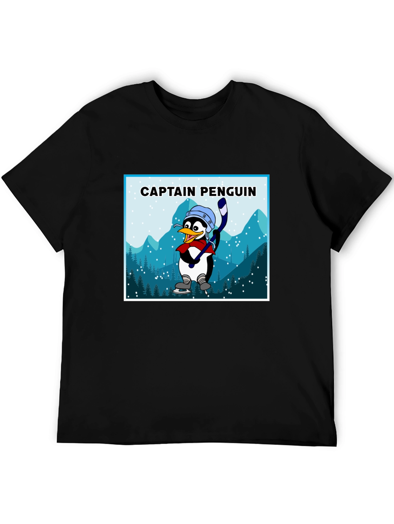 Captain Penguin Graphic Tee - Black Cotton T-Shirt