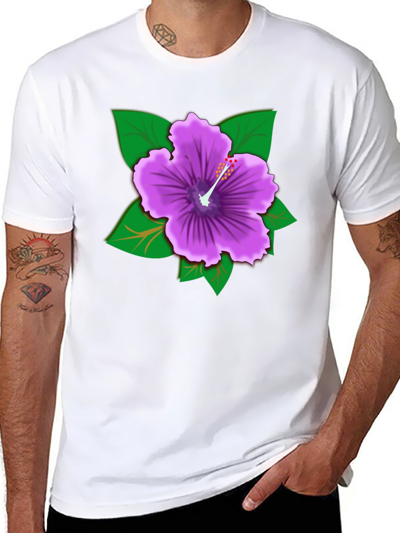 Hibiscus Flower Graphic Tee - Black Cotton Casual Shirt