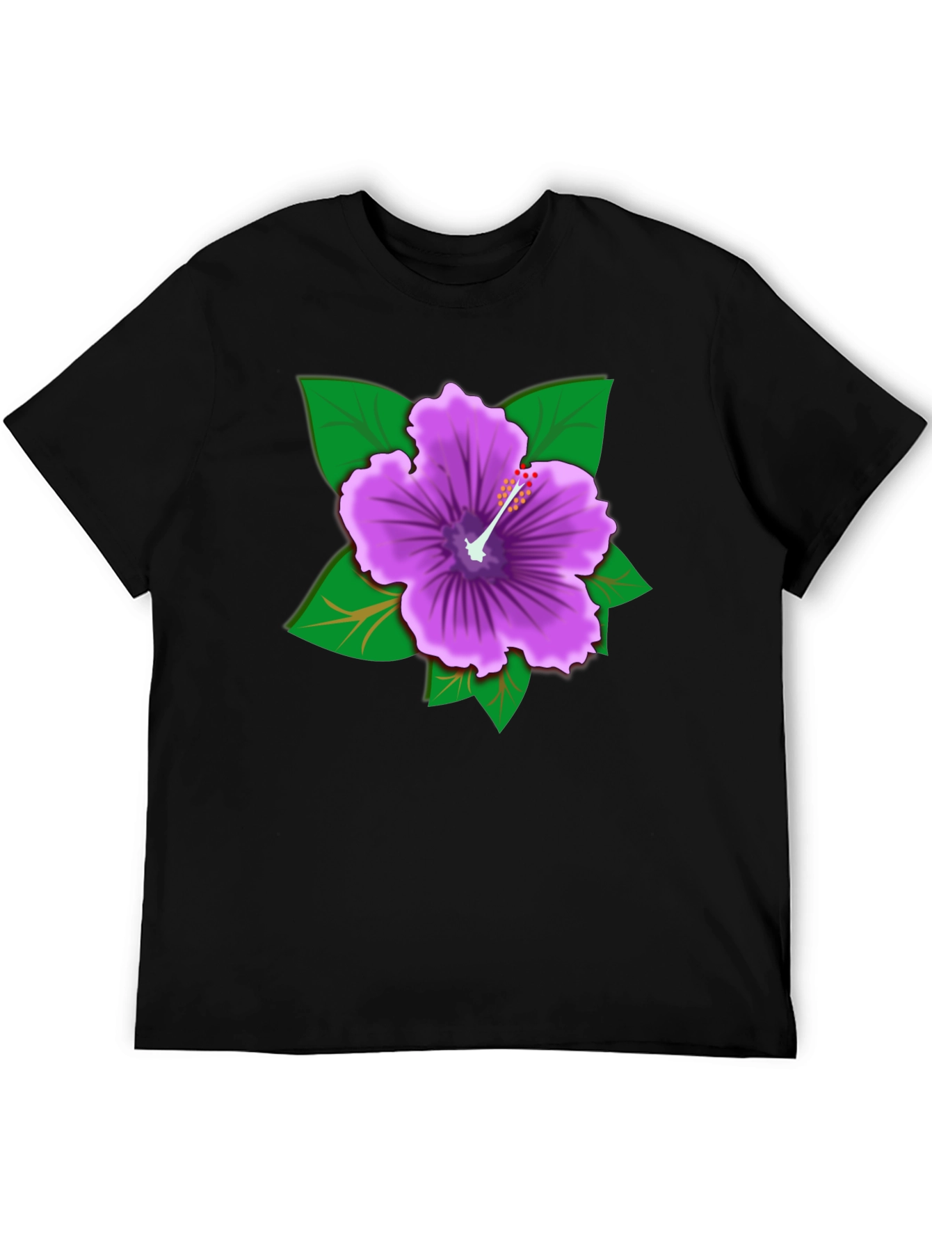 Hibiscus Flower Graphic Tee - Black Cotton Casual Shirt