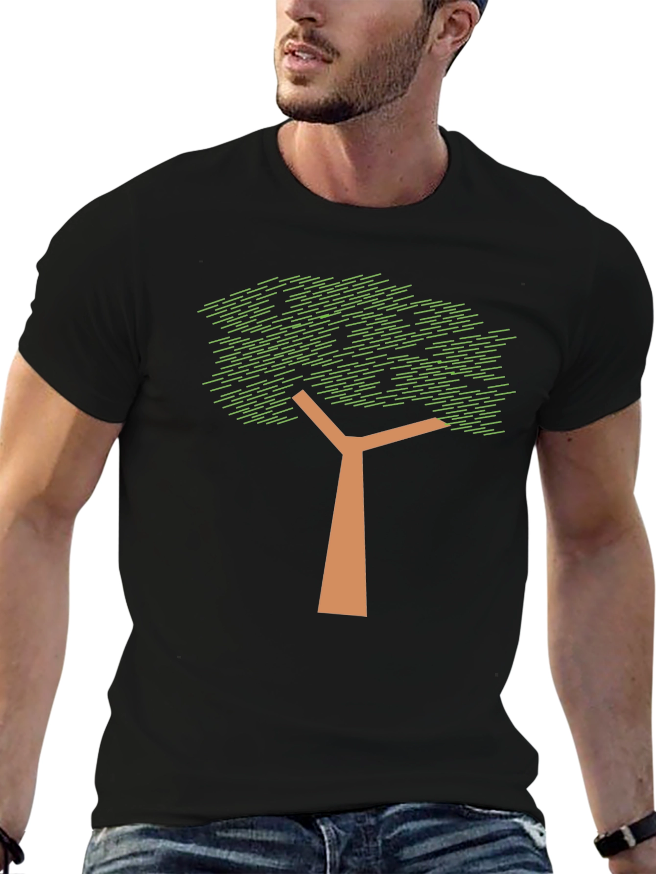 Geometric Tree Graphic Print T-Shirt - Black