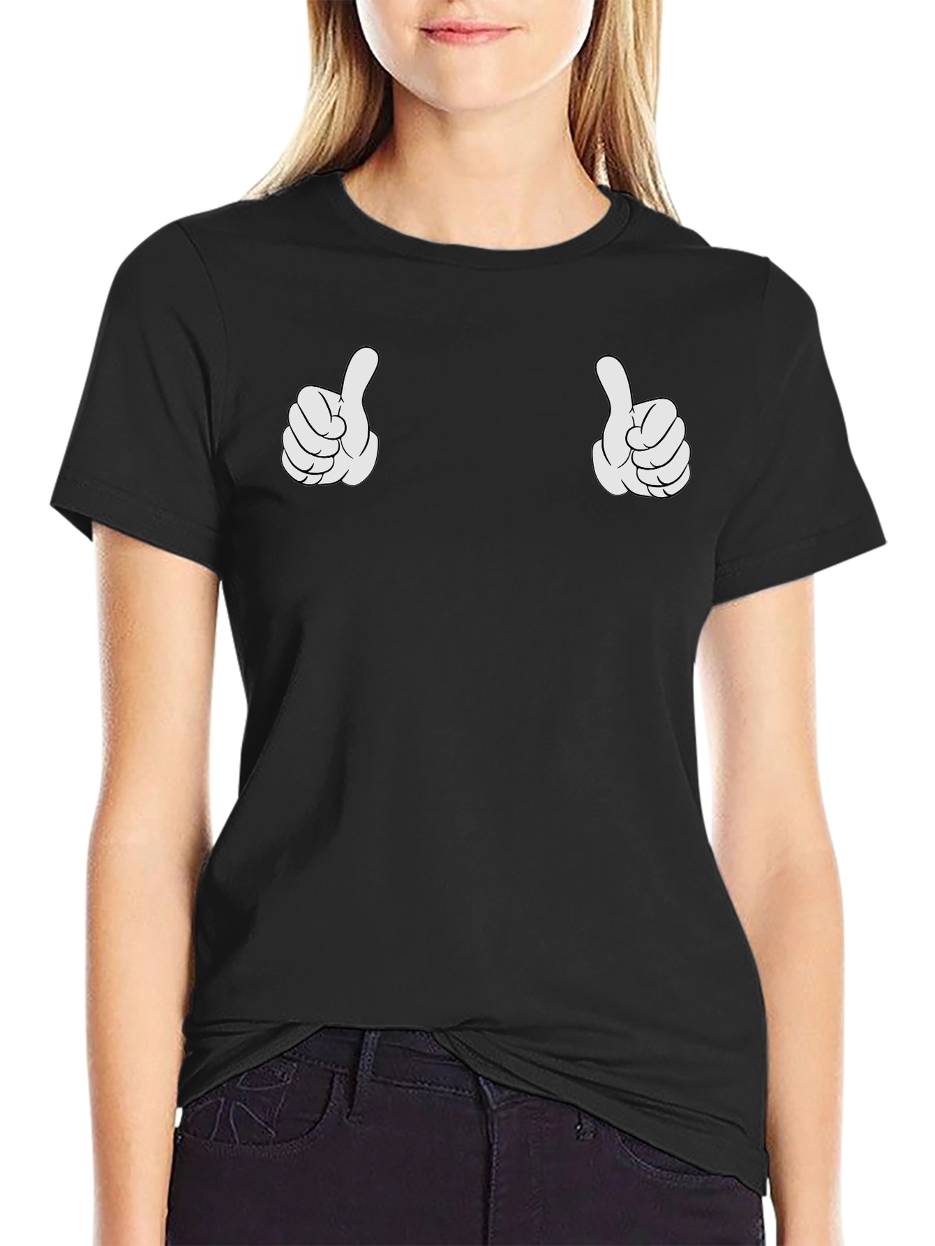 Thumbs Up Graphic Tee - Black Cotton T-Shirt