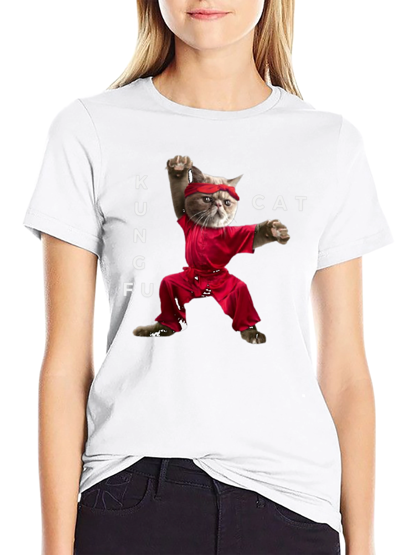 Kung Fu Cat Graphic T-Shirt - Novelty Tee