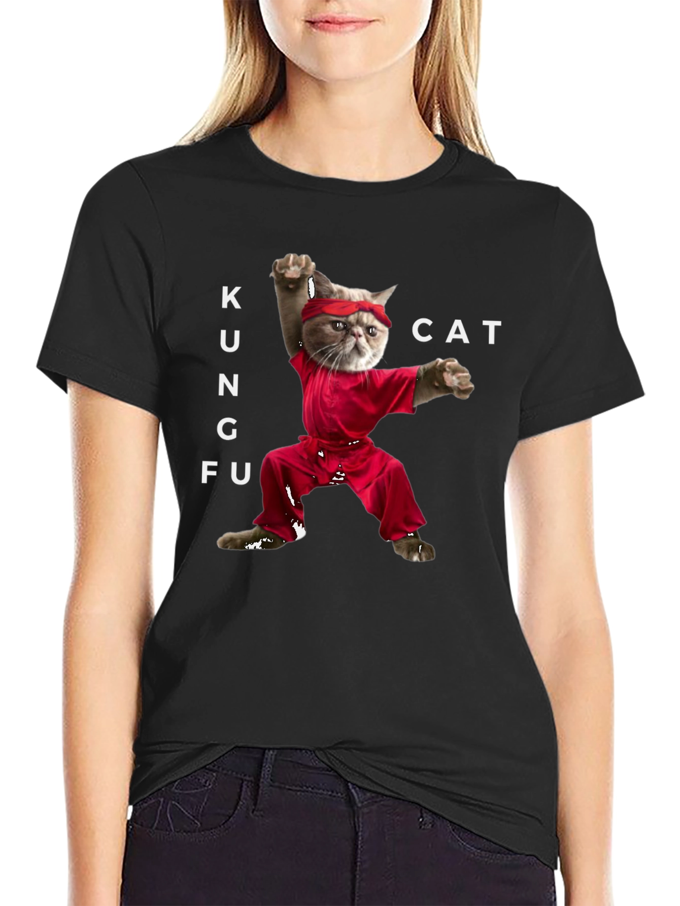 Kung Fu Cat Graphic T-Shirt - Novelty Tee