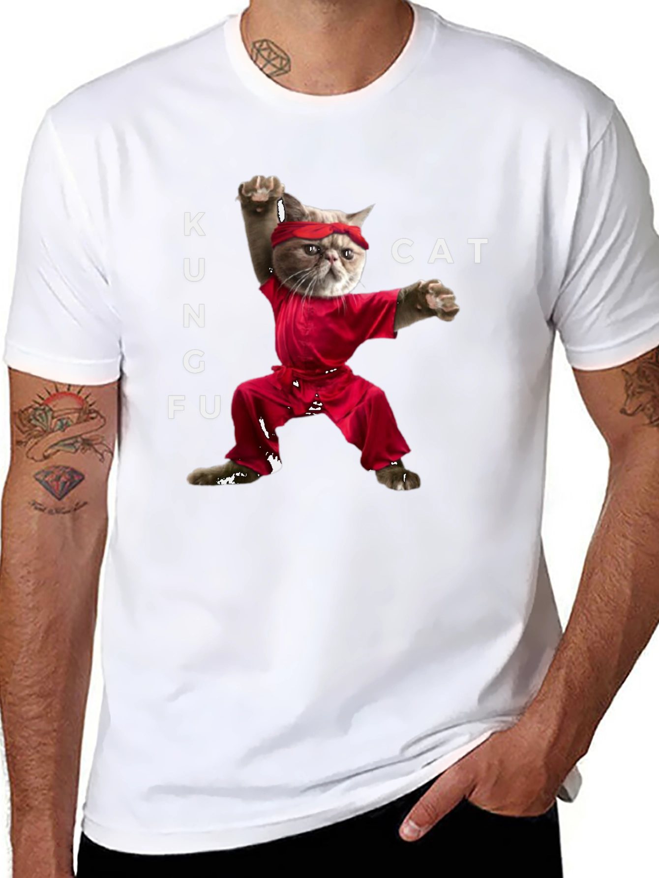 Kung Fu Cat Graphic T-Shirt - Novelty Tee