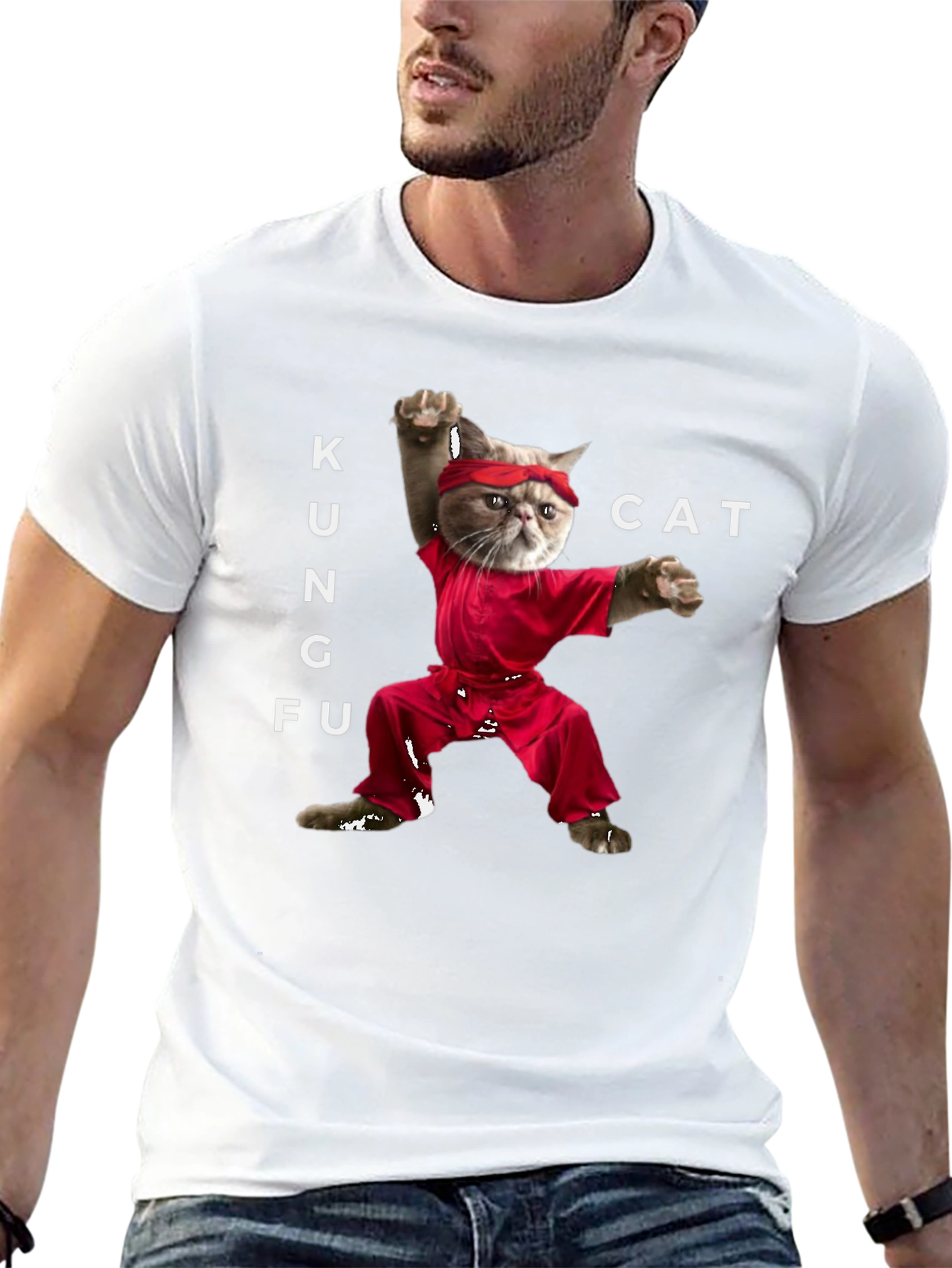 Kung Fu Cat Graphic T-Shirt - Novelty Tee