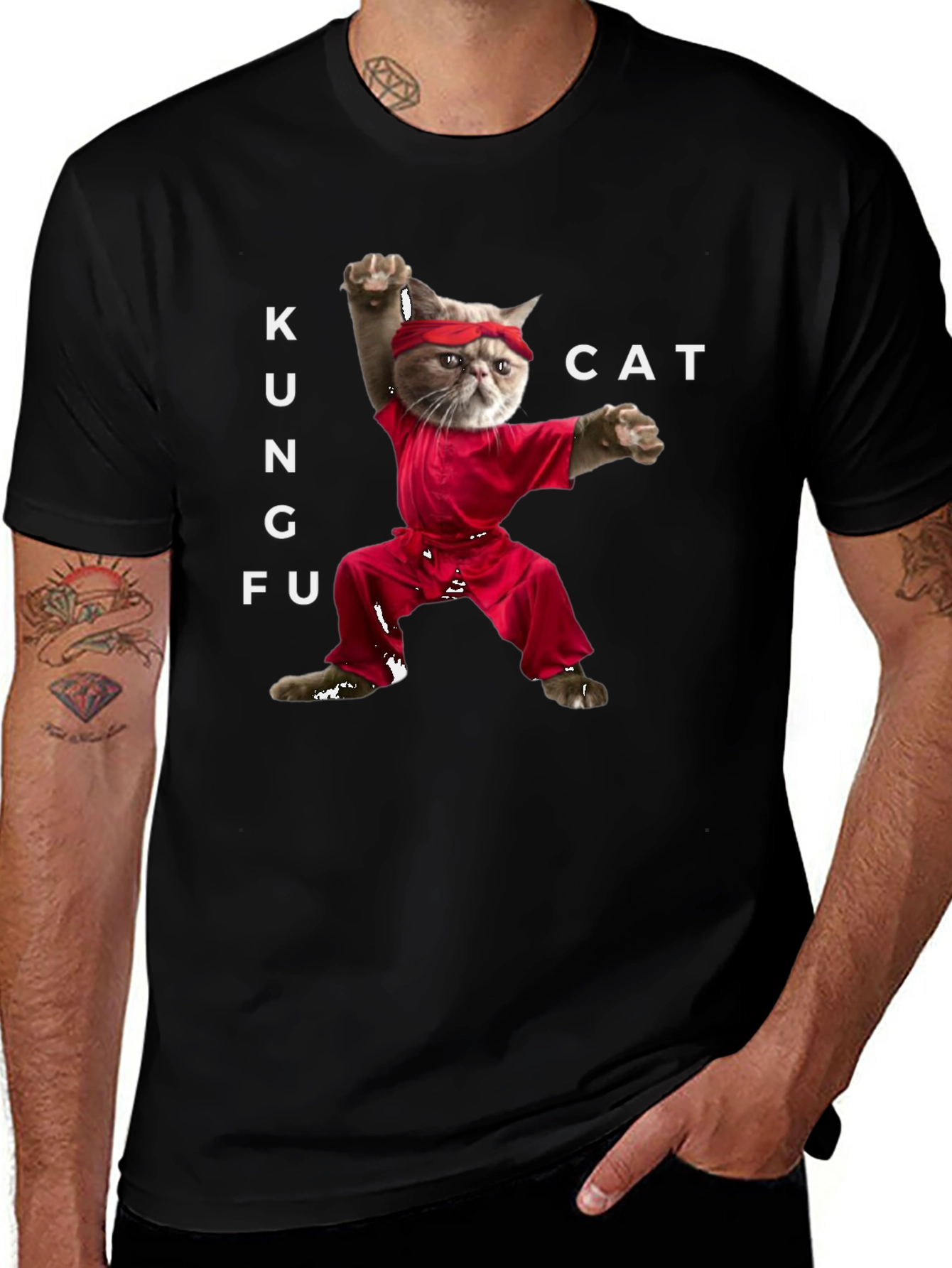 Kung Fu Cat Graphic T-Shirt - Novelty Tee