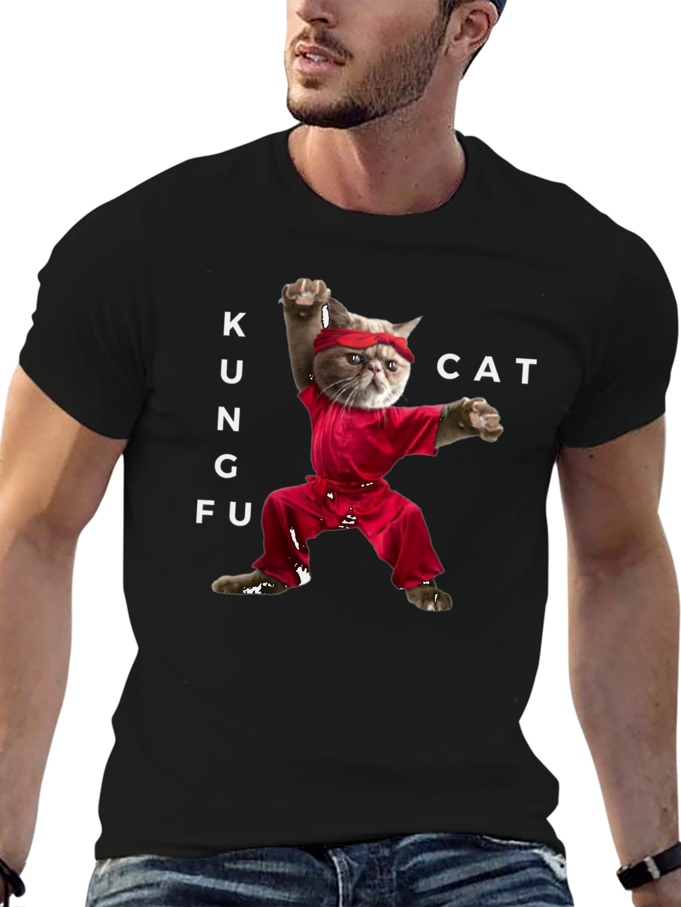 Kung Fu Cat Graphic T-Shirt - Novelty Tee