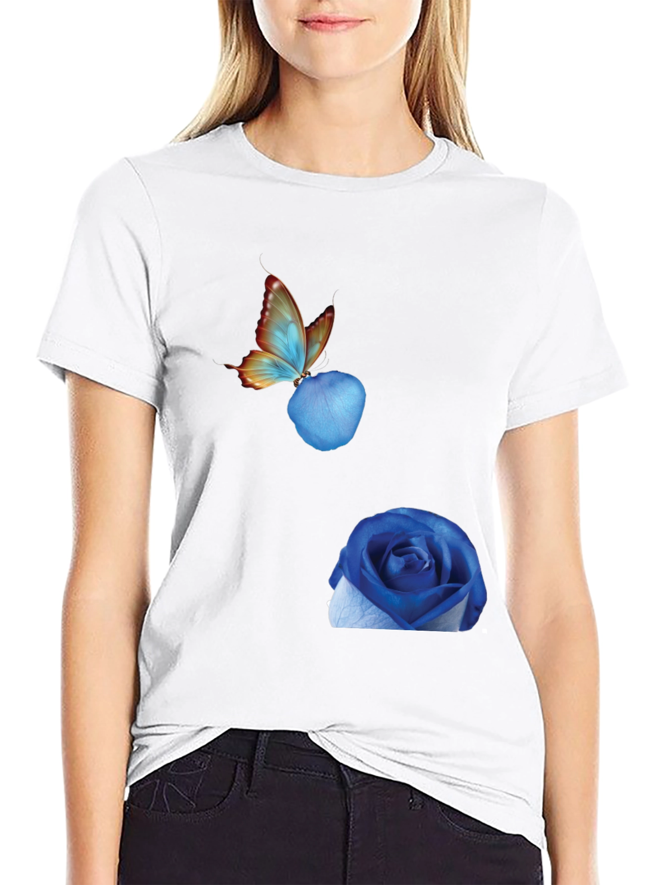 Butterfly & Blue Rose Graphic Tee